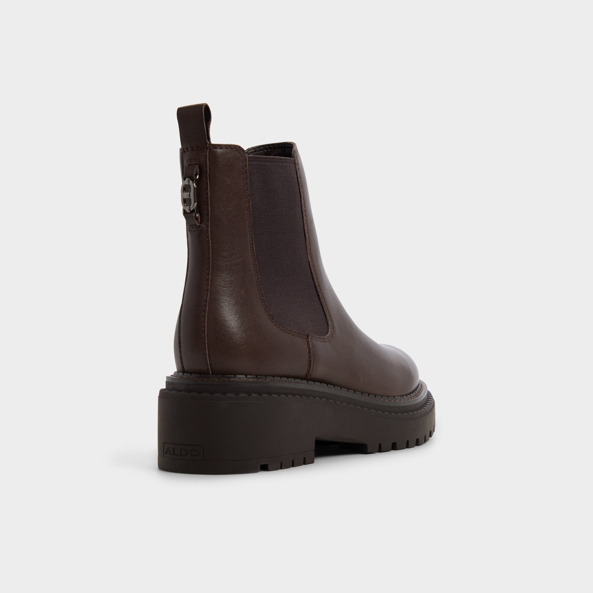 Three-quarter angle of Dark brown Bestina Chelsea boot's back side