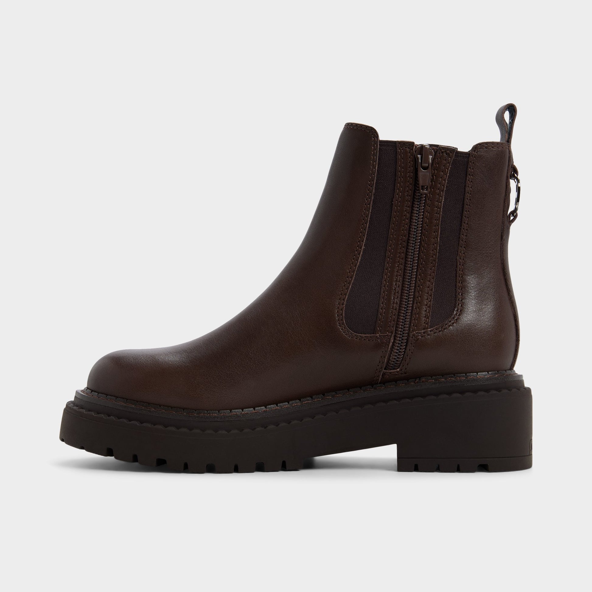 Side view of Dark brown Bestina Chelsea boot