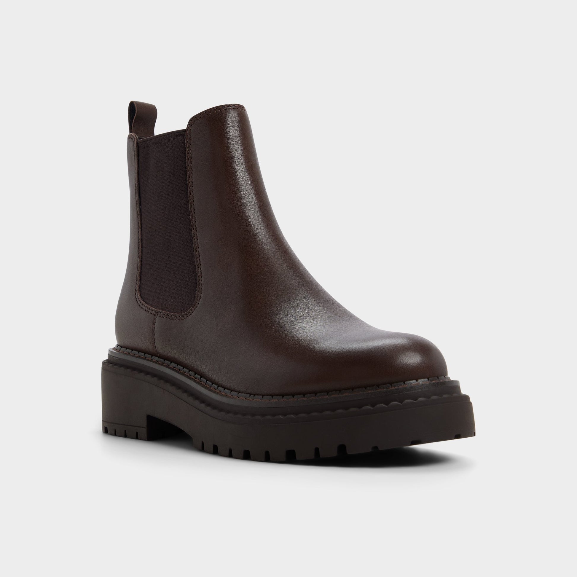 Three-quarter angle of Dark brown Bestina Chelsea boot's front side