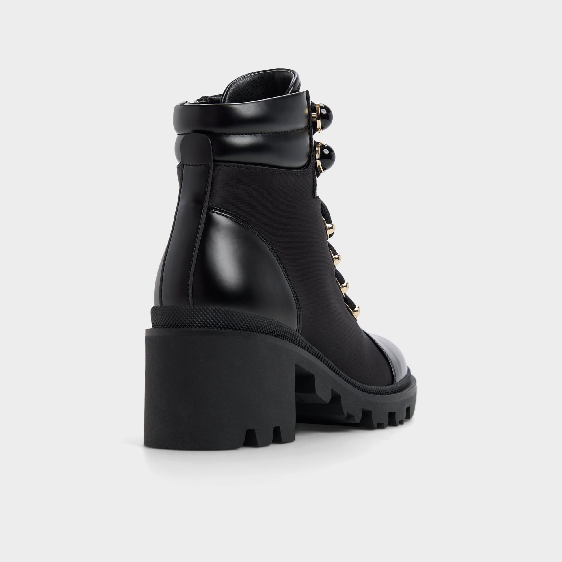 Three-quarter angle of Black Mariettia Lace-up boot's back side