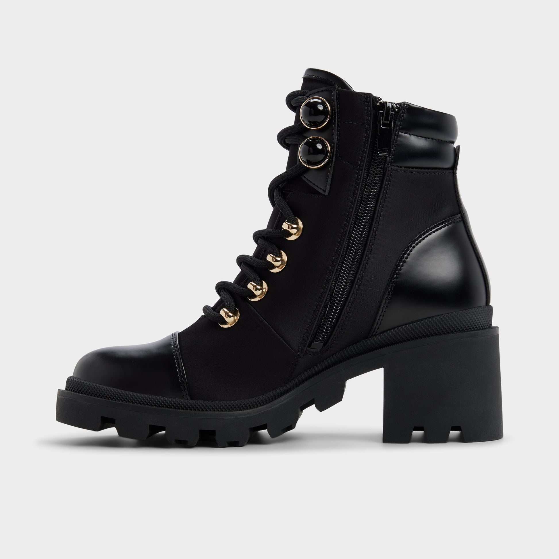 Side view of Black Mariettia Lace-up boot