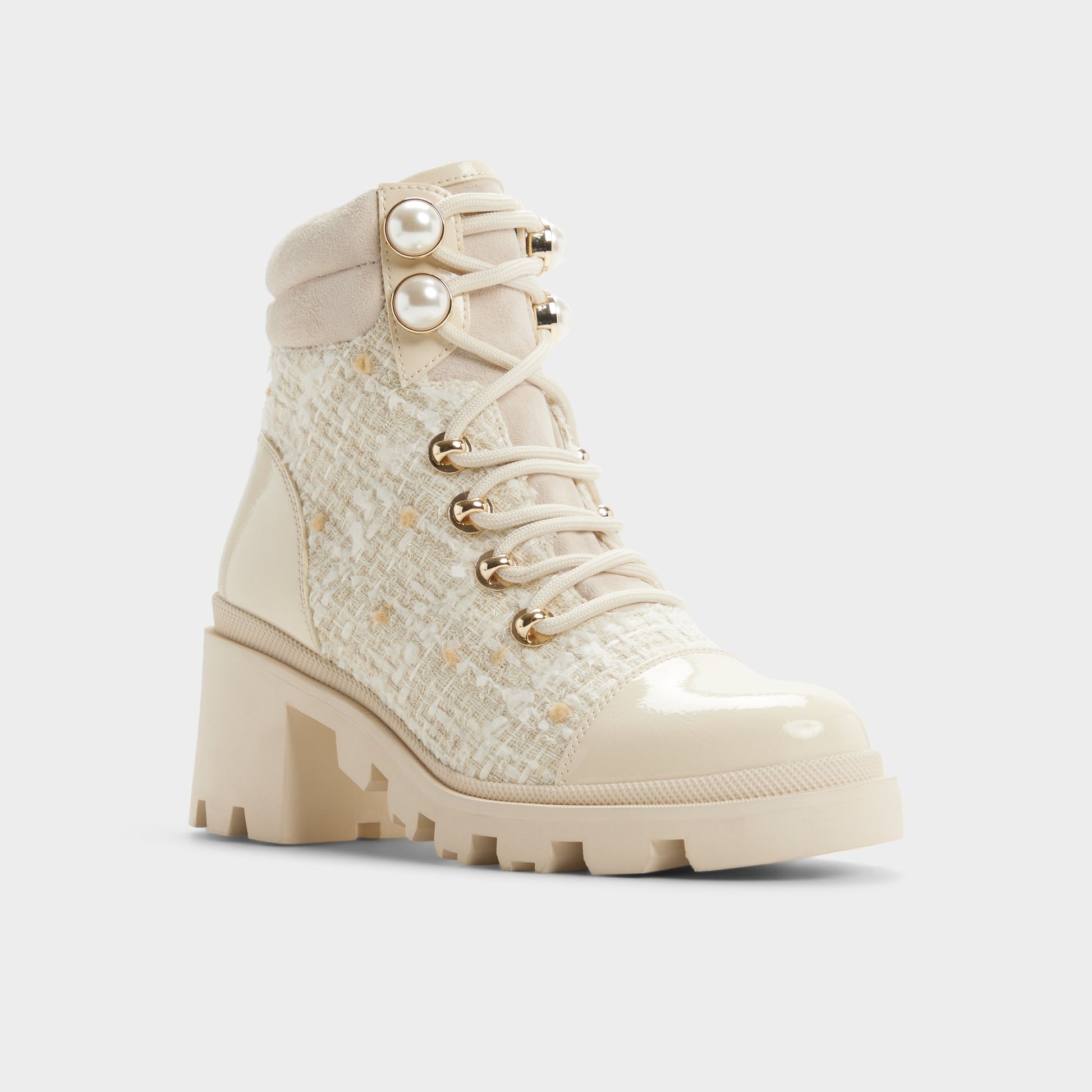 Three-quarter angle of Other white Mariettia Lace-up boot's front side