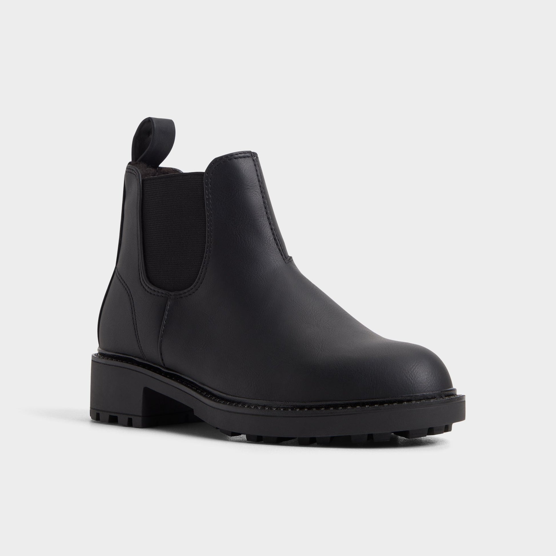 Three-quarter angle of Black Faverwham Chelsea boot's front side