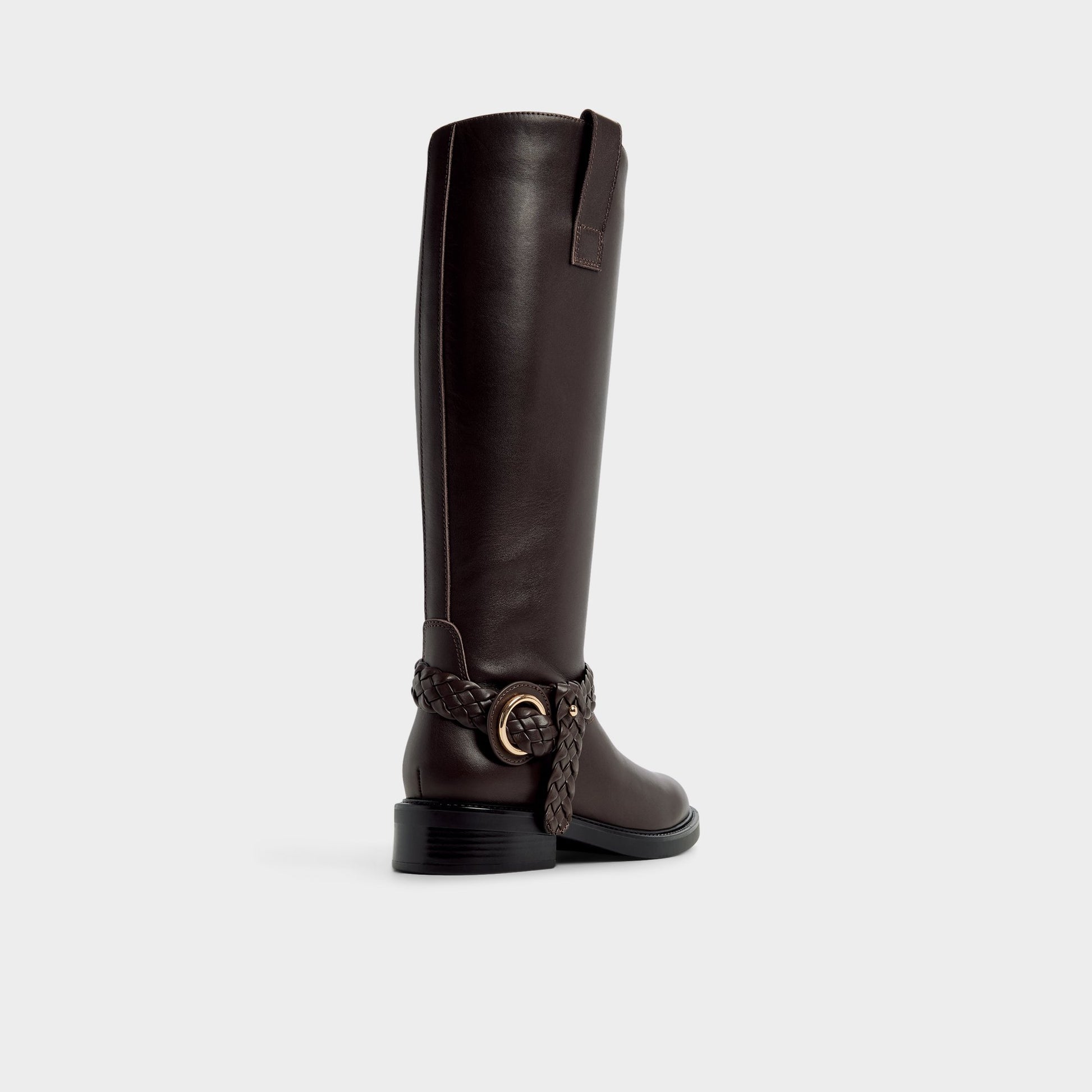 Three-quarter angle of Dark brown Philippa Riding boot's back side