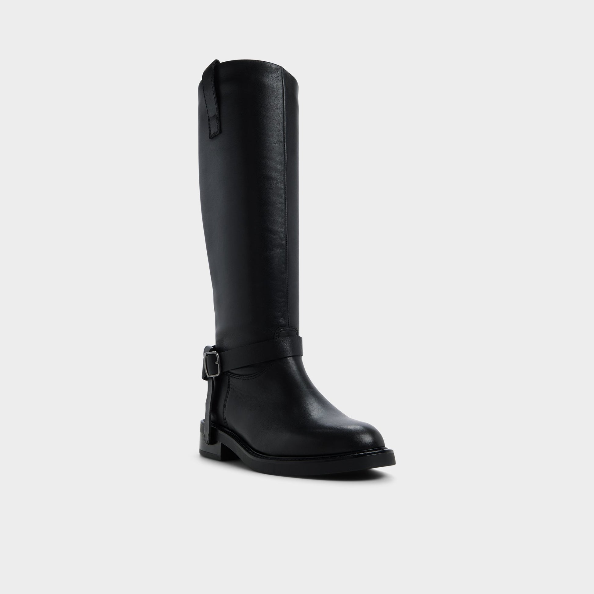 Three-quarter angle of Black Philippa Riding boot's front side