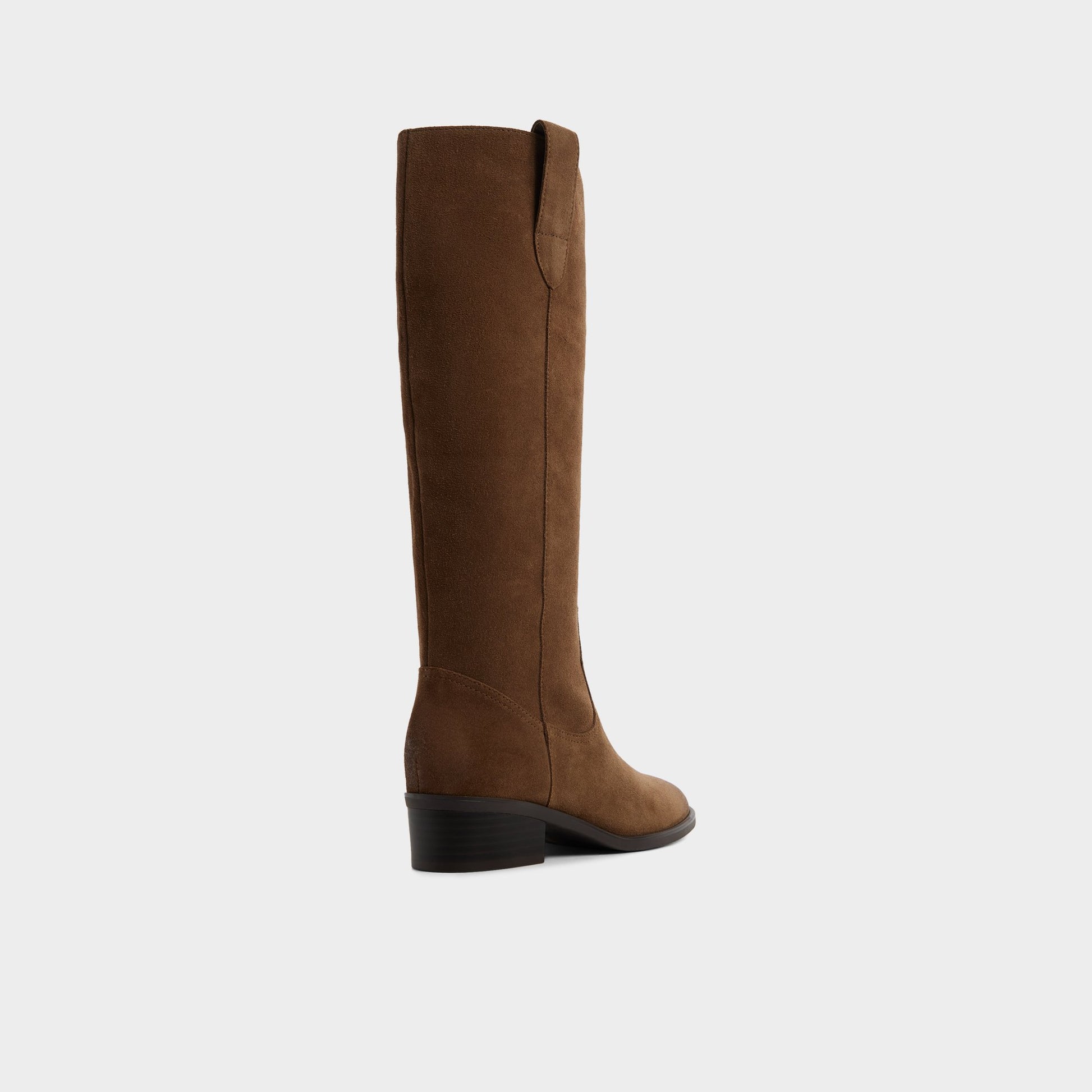 Three-quarter angle of Dark brown Kaydia Knee-high western boot's back side