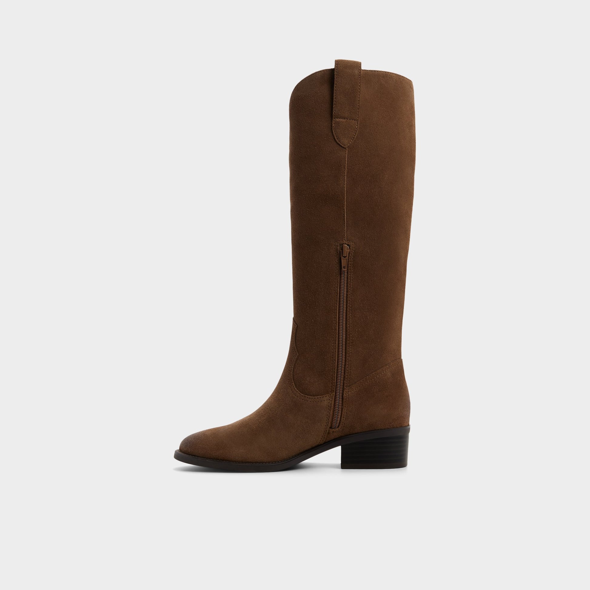 Side view of Dark brown Kaydia Knee-high western boot