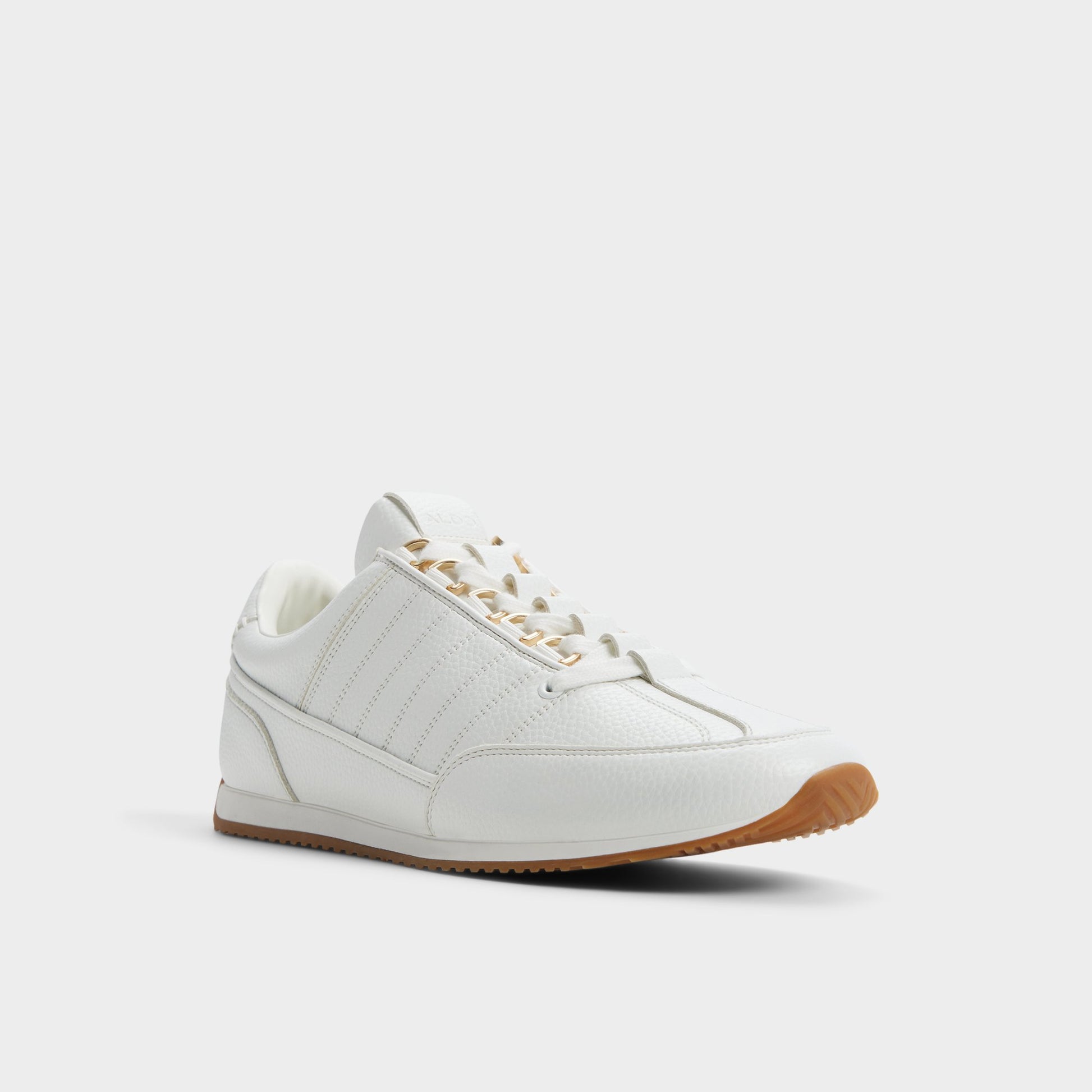 Three-quarter angle of White Rocko Oxford shoe's front side