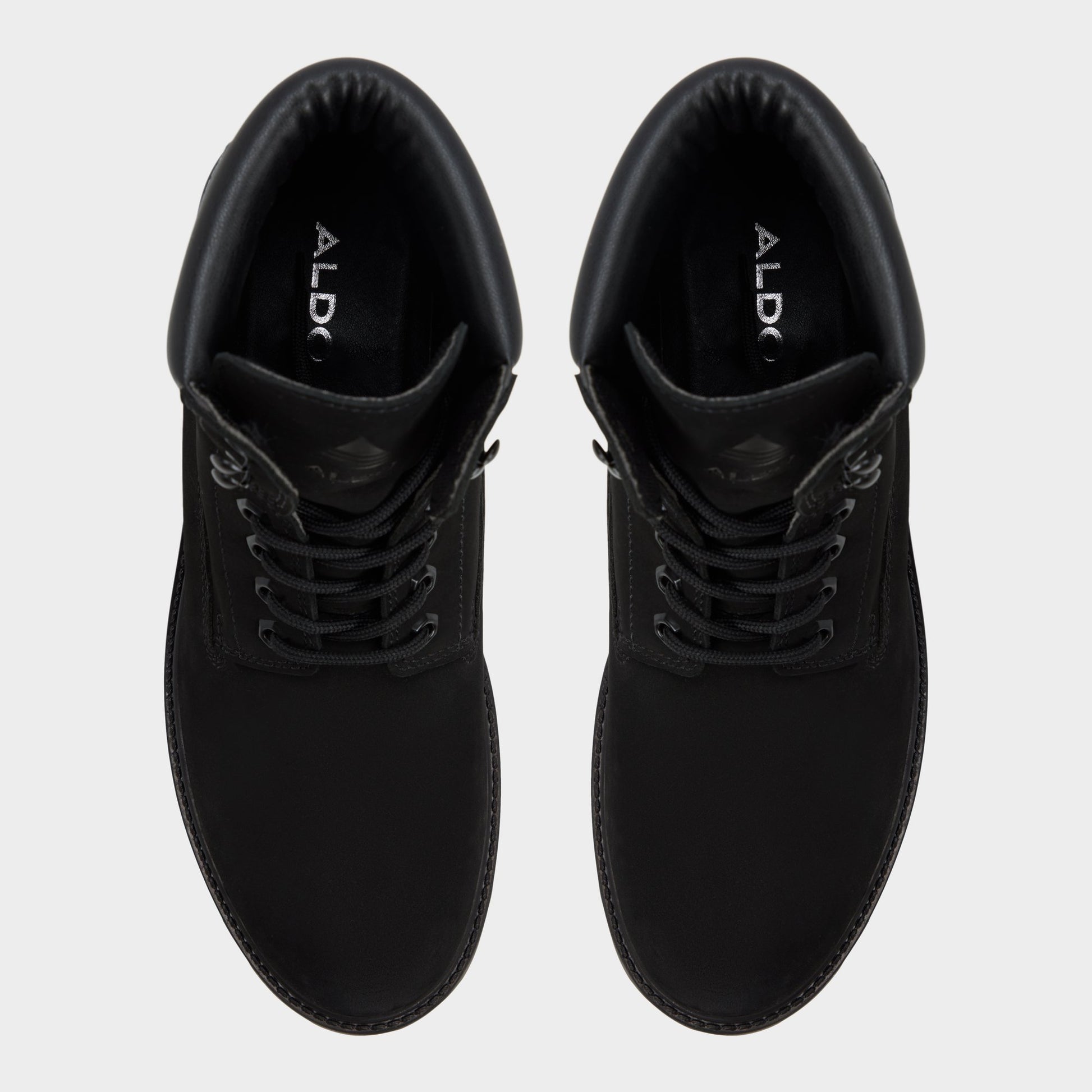 Top-down view of the Black Tavares Lace-up boot