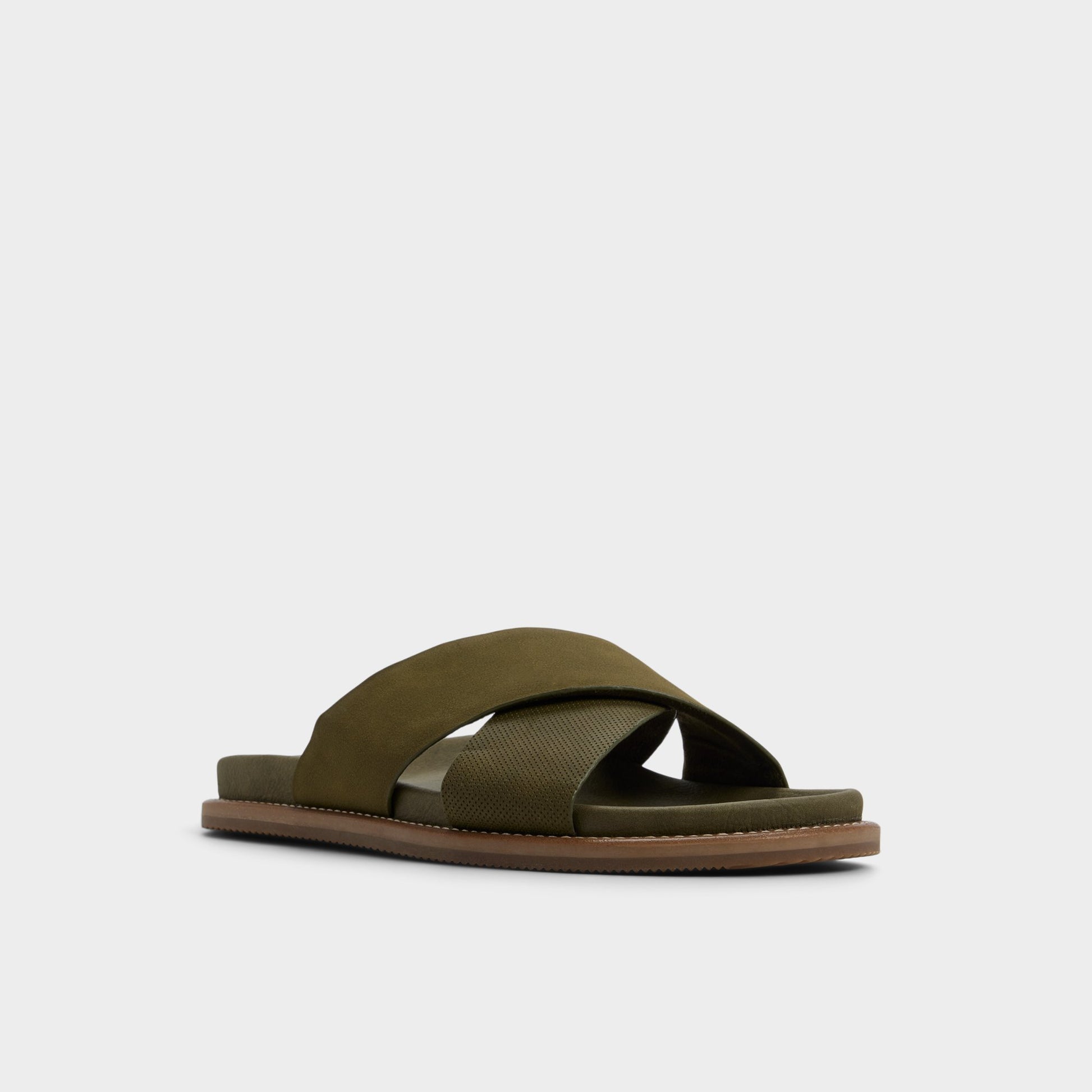 Three-quarter angle of Olive Marrin Slide sandal's front side