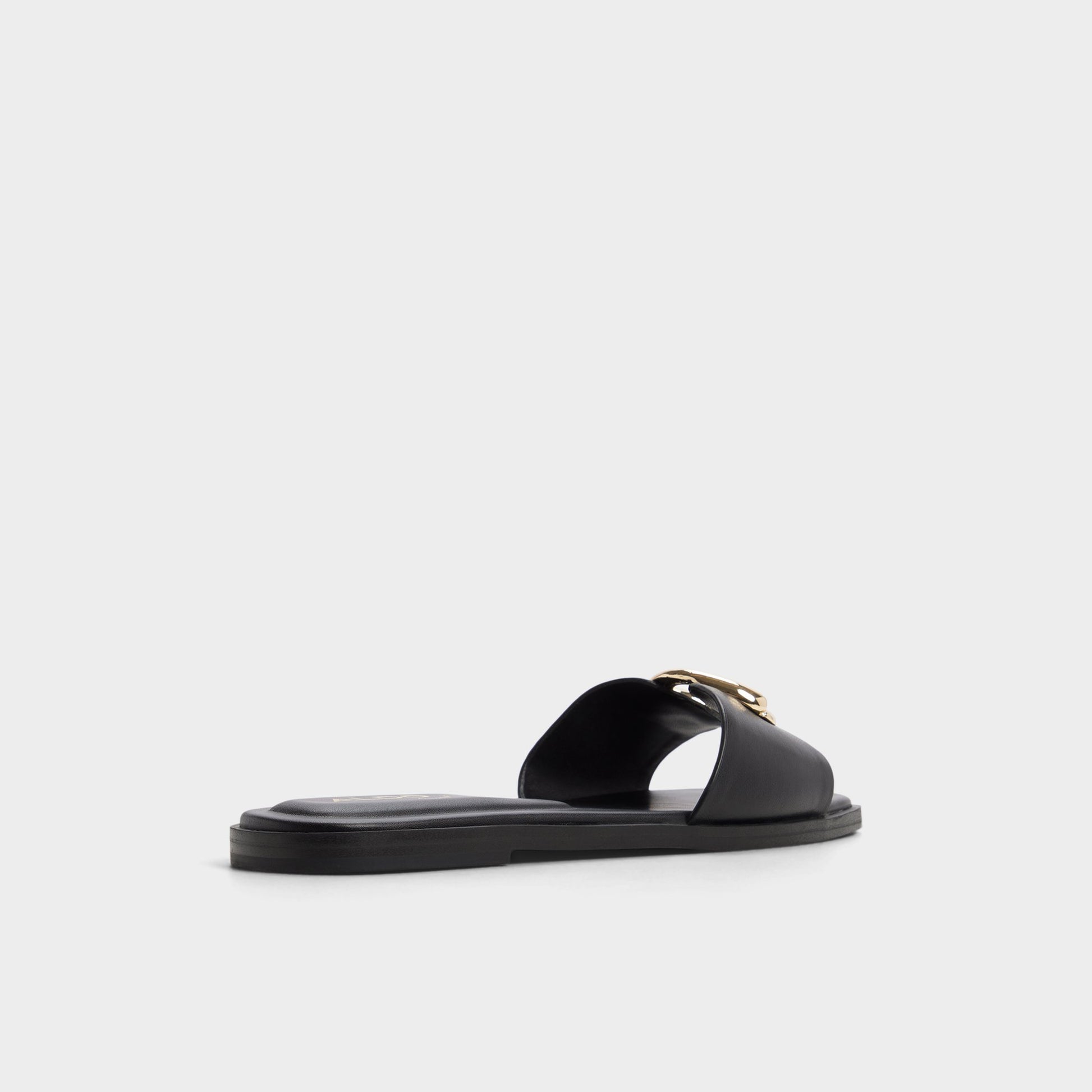 Three-quarter angle of Black Biggin Slide sandal's back side