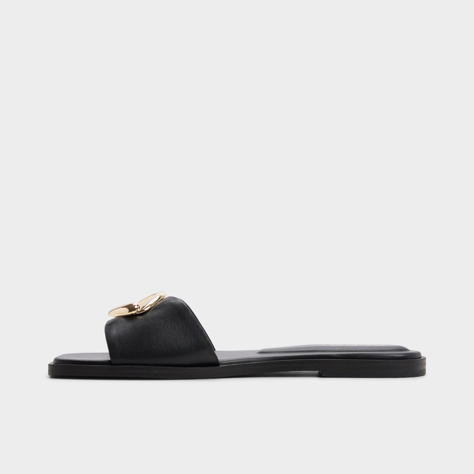 Side view of Black Biggin Slide sandal