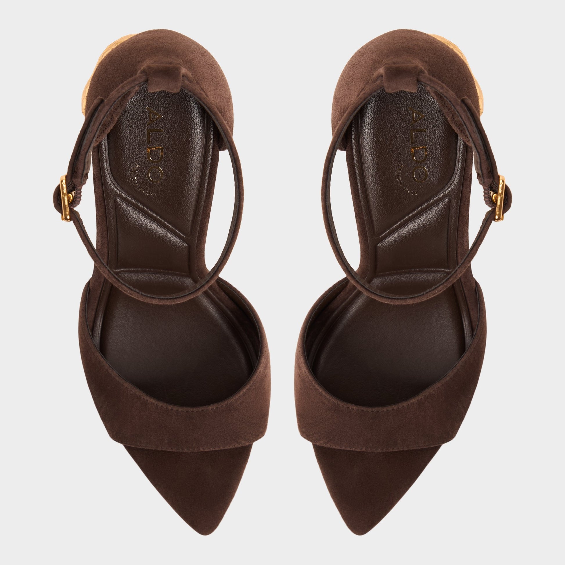 Top-down view of the Dark brown Medeza Strappy heeled sandal