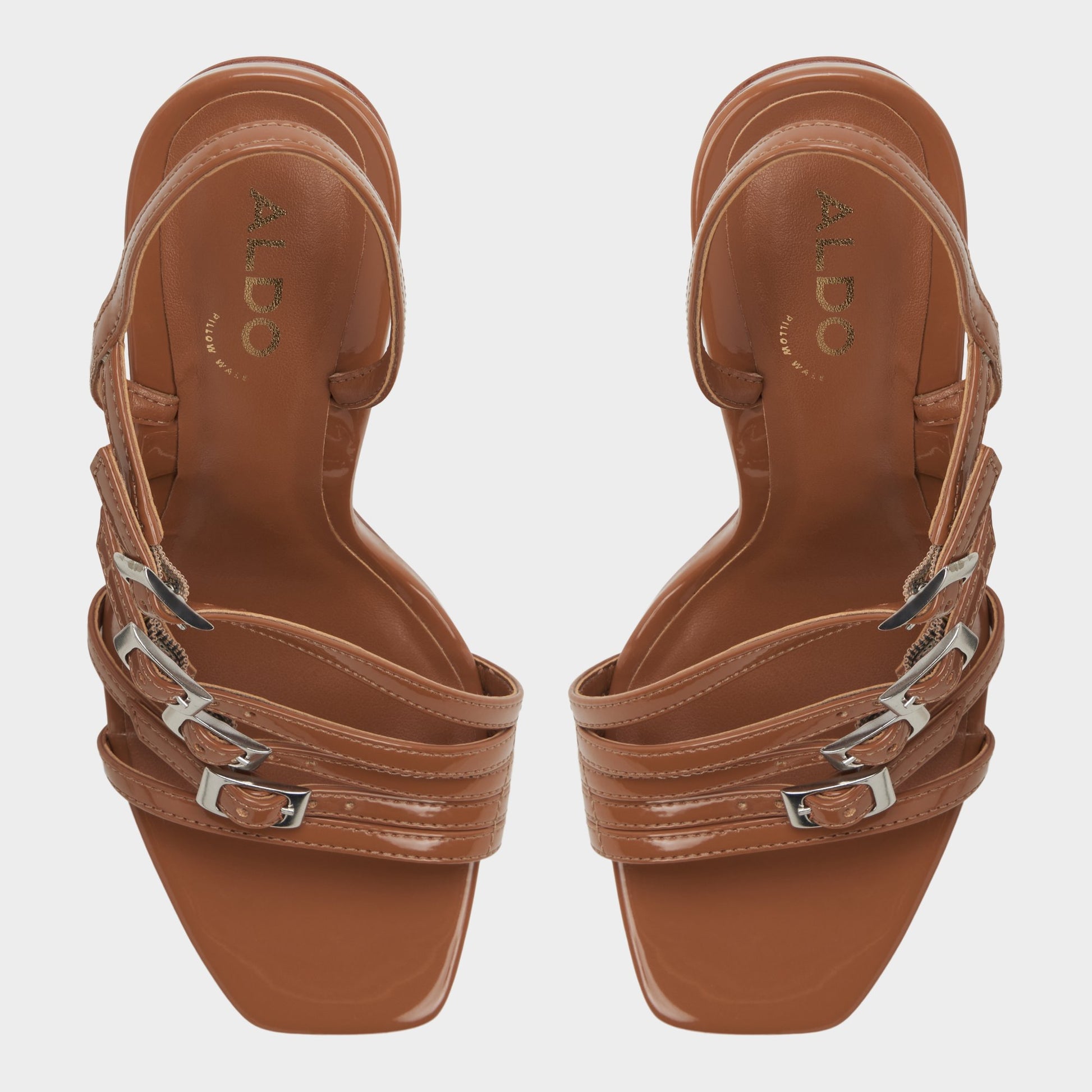 Top-down view of the Medium brown Xara Strappy heeled sandal