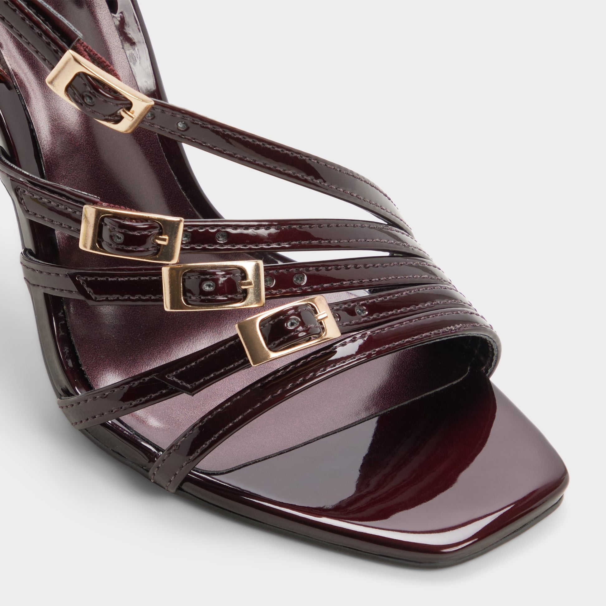 Close-up of the Dark brown Xara Strappy heeled sandal