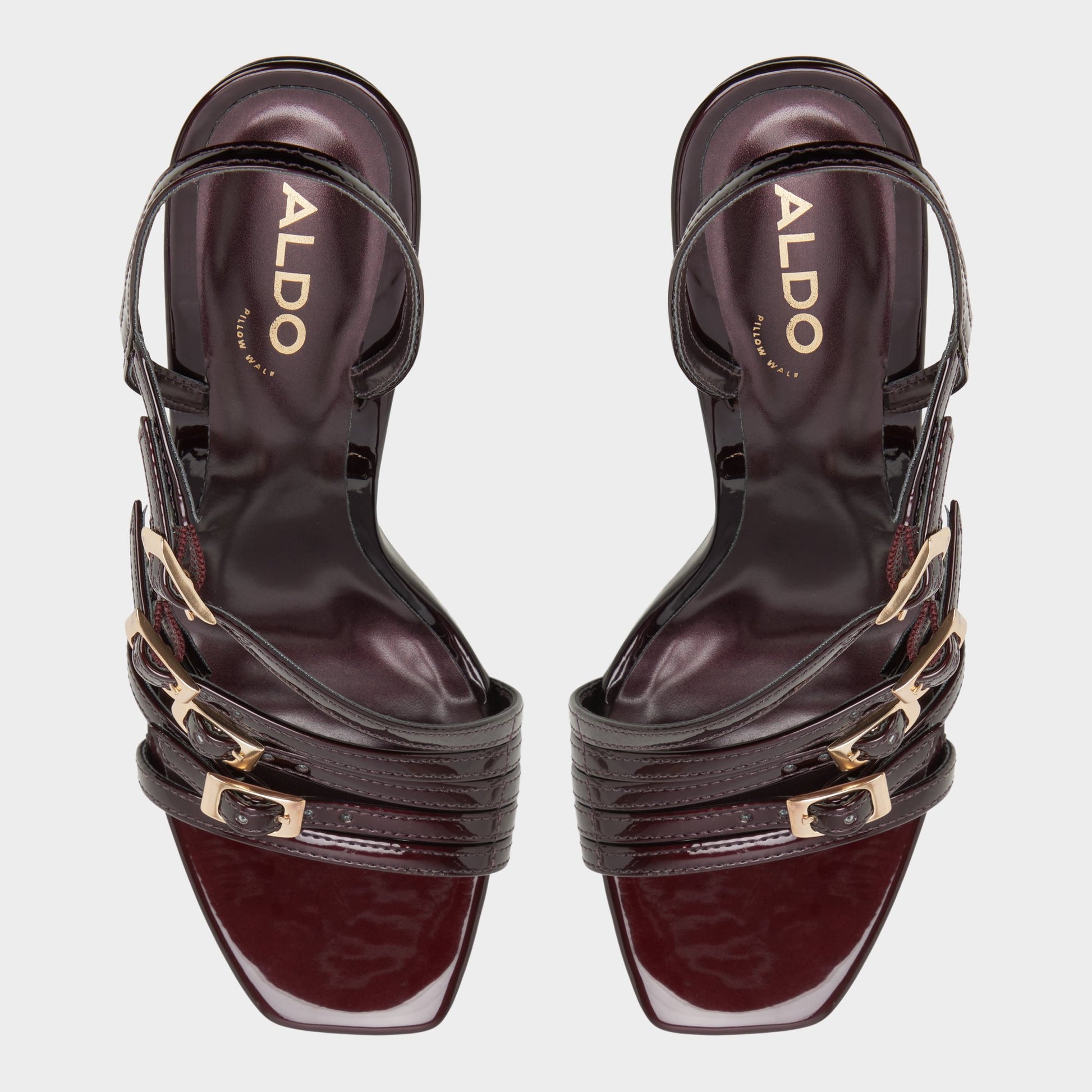 Top-down view of the Dark brown Xara Strappy heeled sandal