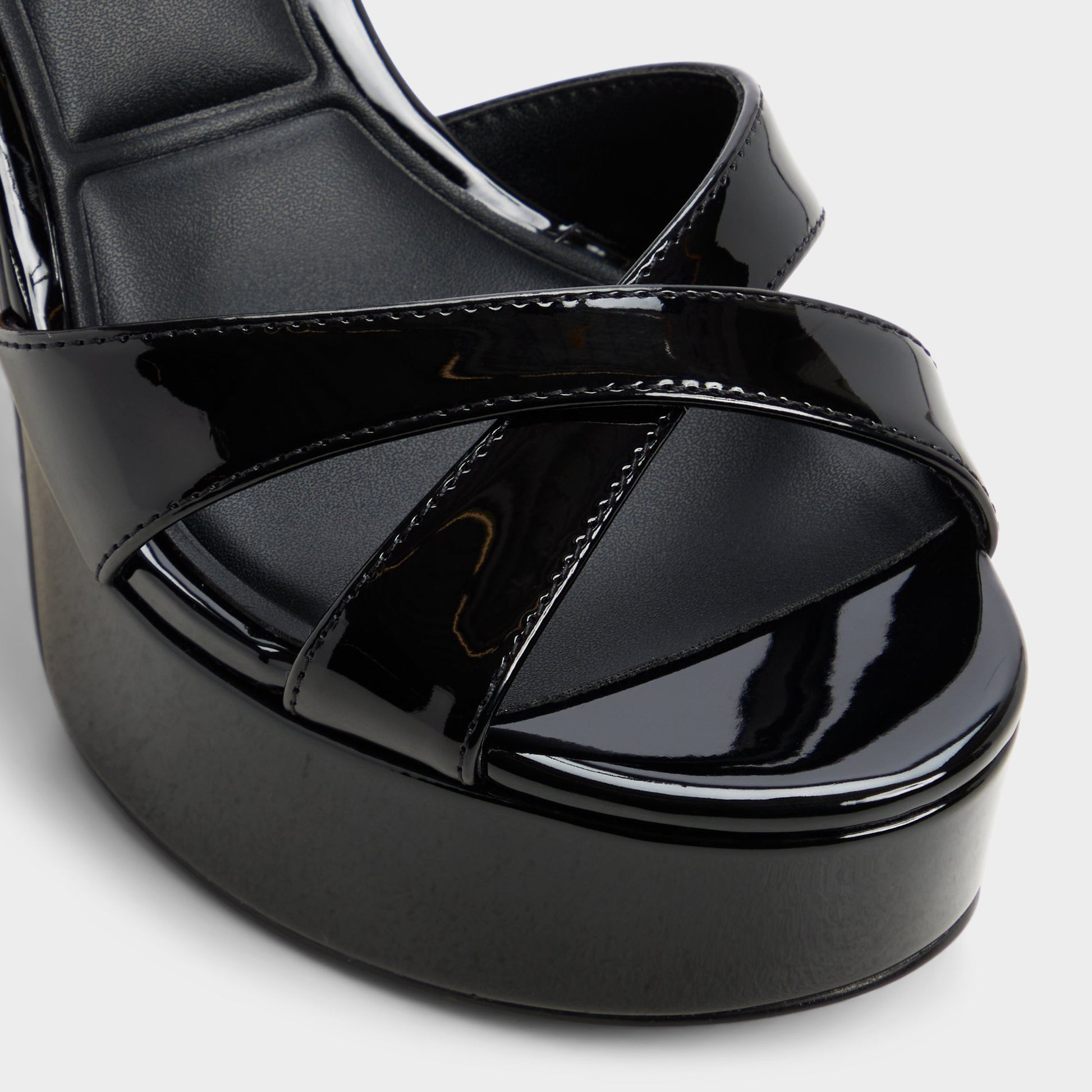 Close-up of the Black Rosine Strappy heeled sandal