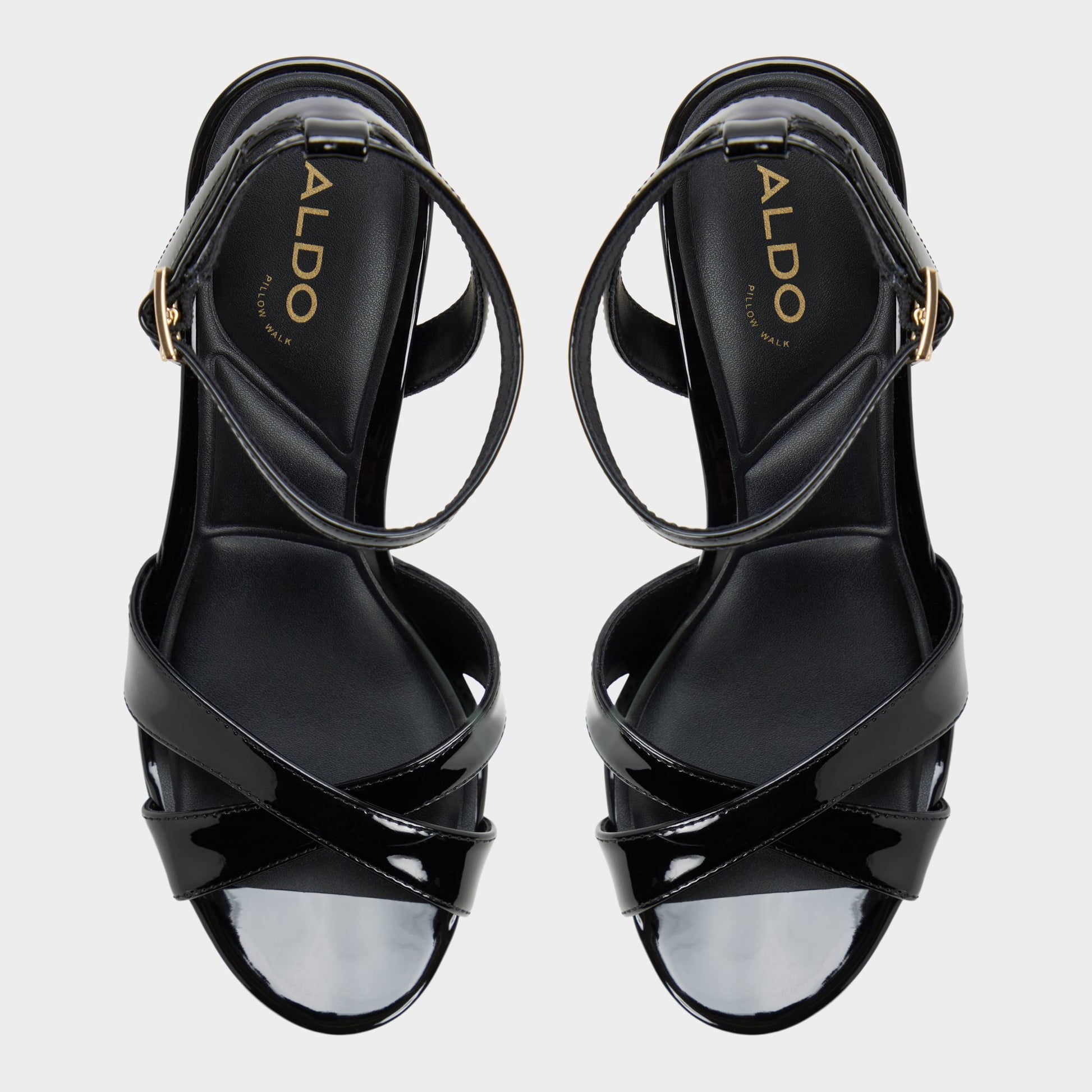 Top-down view of the Black Rosine Strappy heeled sandal