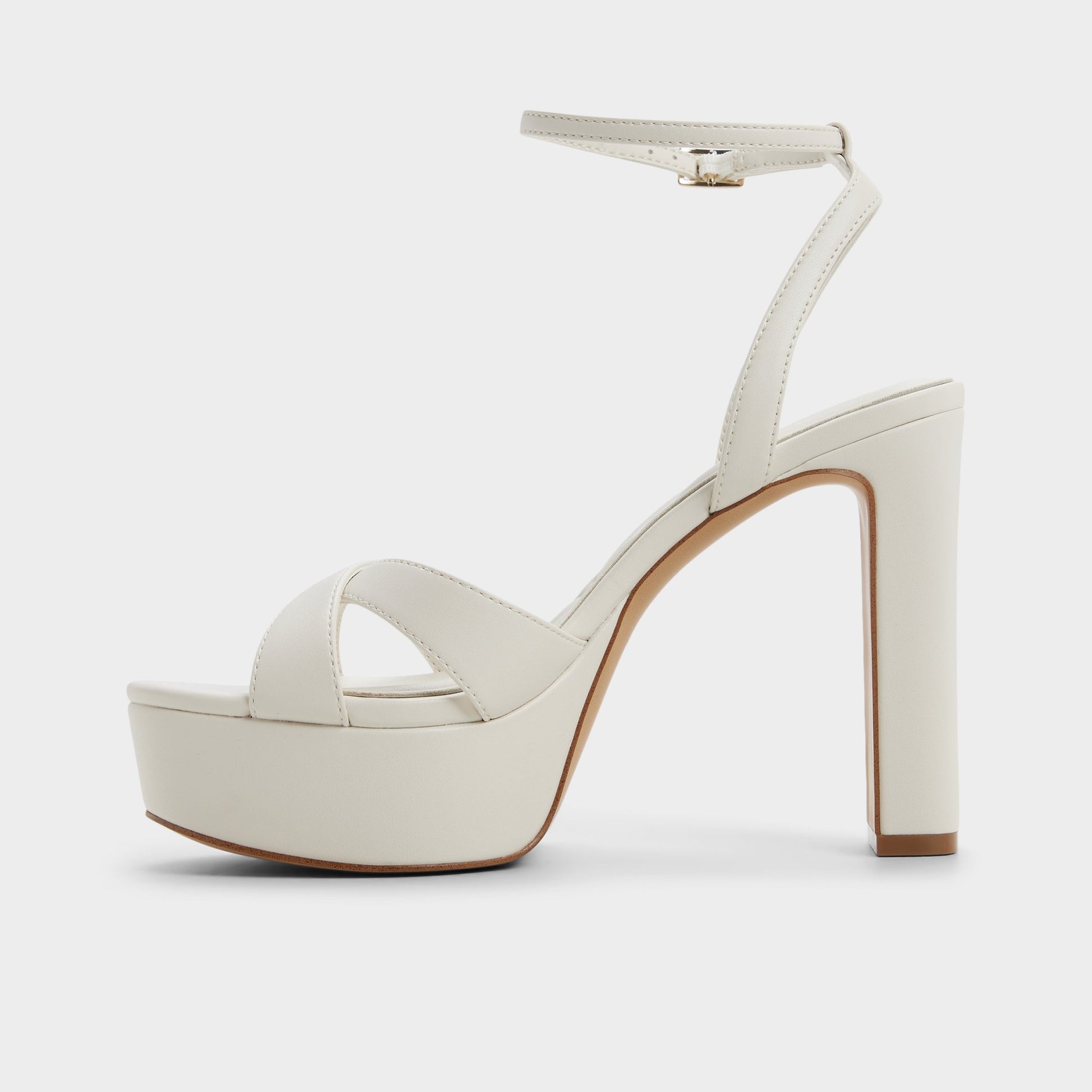 Side view of White/bone Rosine Strappy heeled sandal