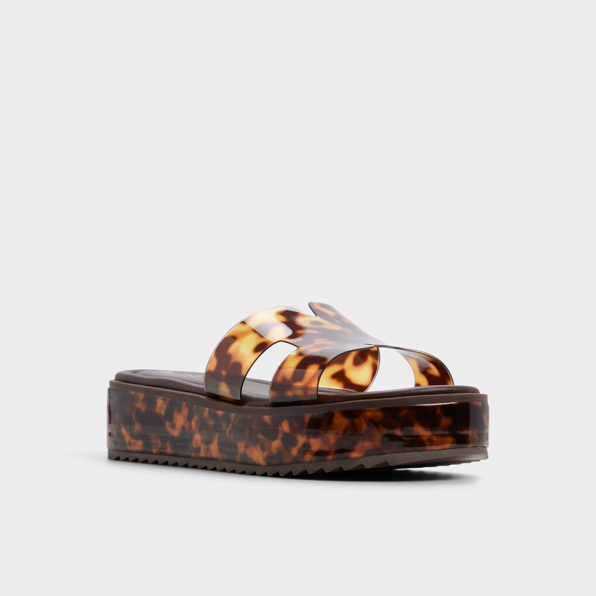 Three-quarter angle of Open brown Anayelie Slide sandal's front side