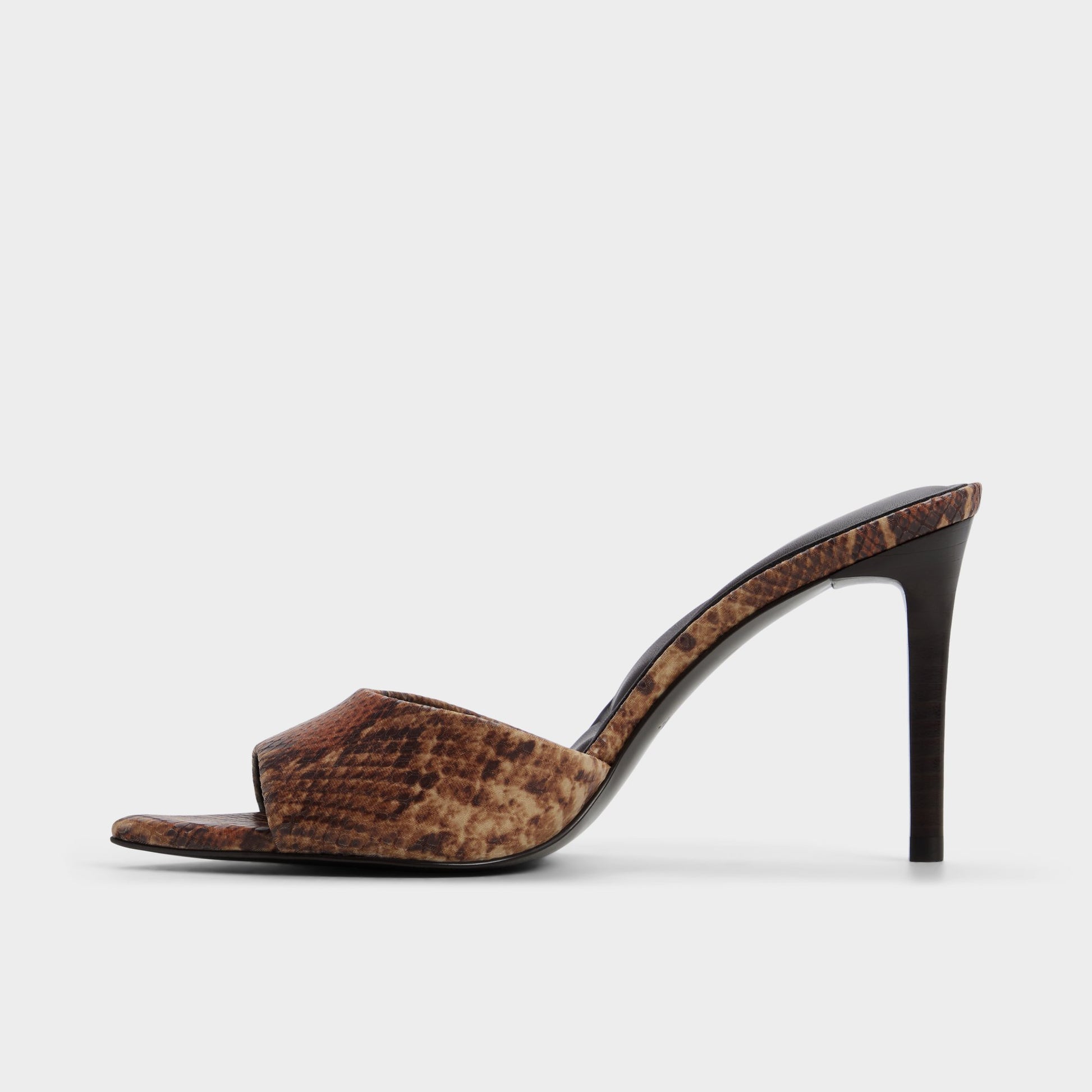 Side view of Brown multi Anniebrilden Heeled mule