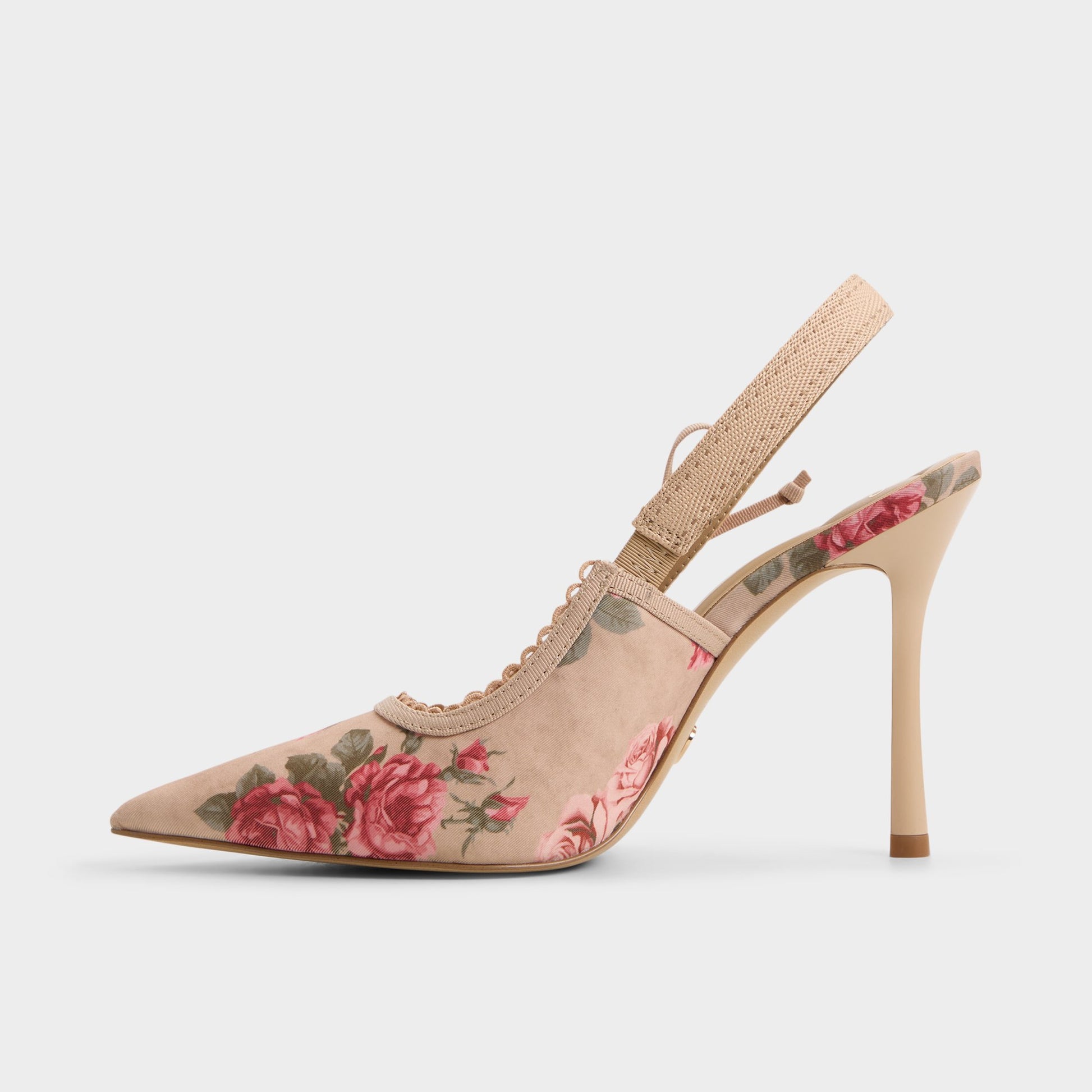Side view of Beige combo Hennie Sling back high heel