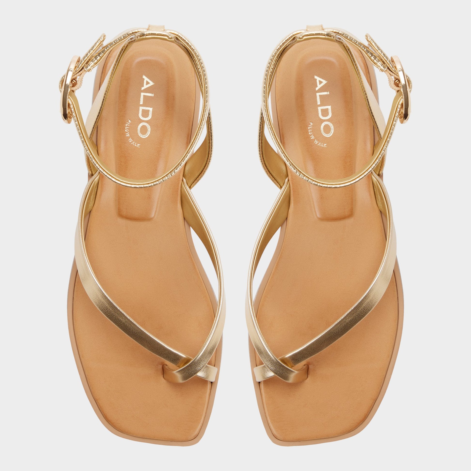 Top-down view of the Gold Daressi Flat sandal
