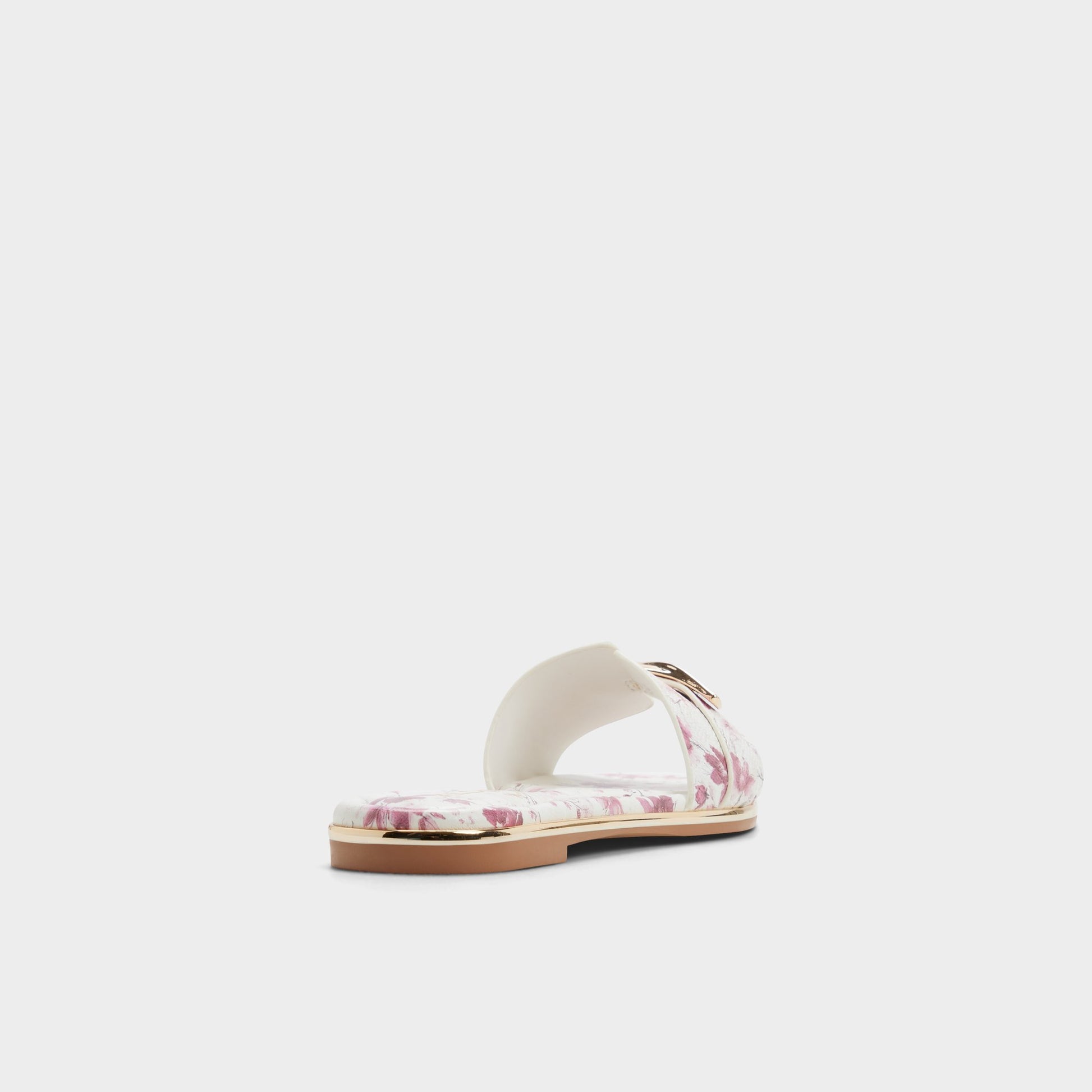 Three-quarter angle of White combo Darlina Slide sandal's back side
