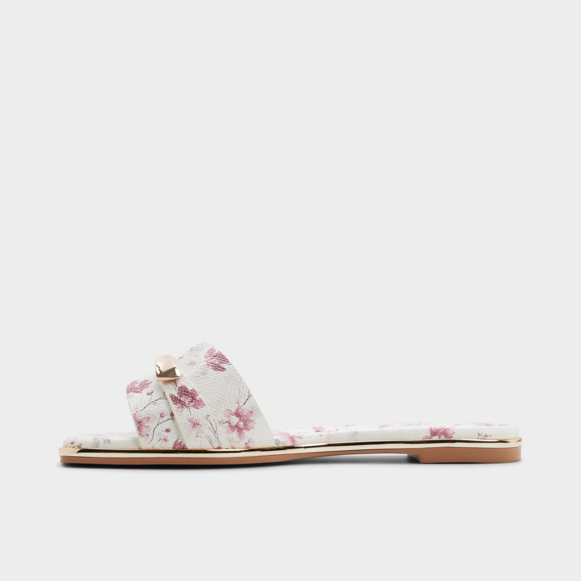 Side view of White combo Darlina Slide sandal