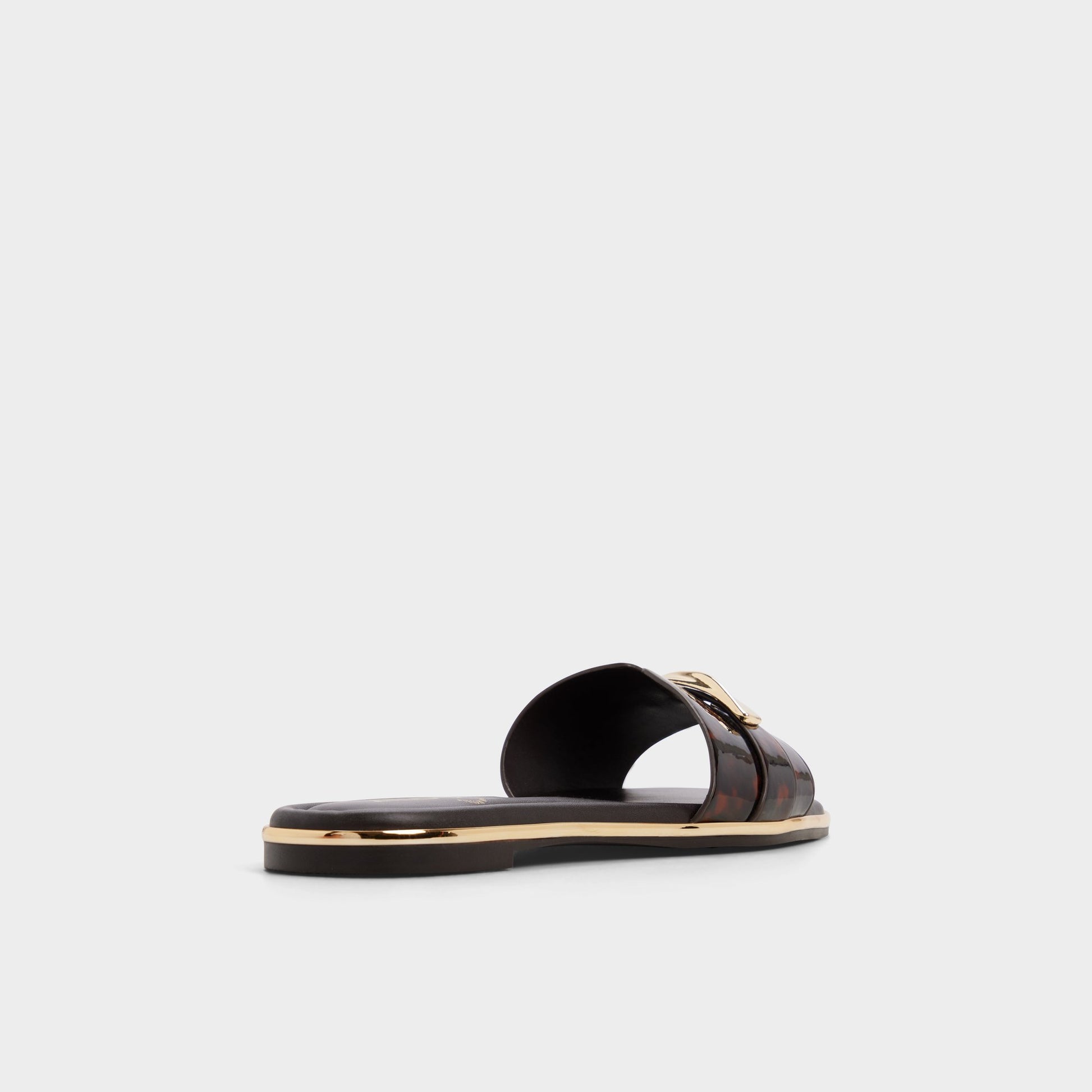 Three-quarter angle of Open brown Darlina Slide sandal's back side