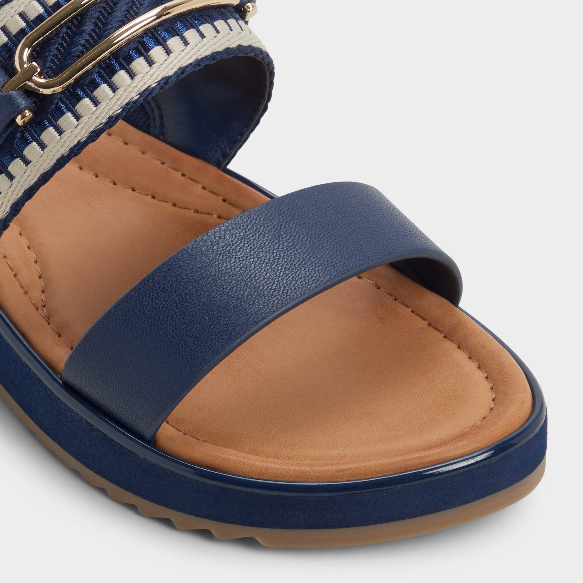 Close-up of the Navy Lagoon Slide sandal