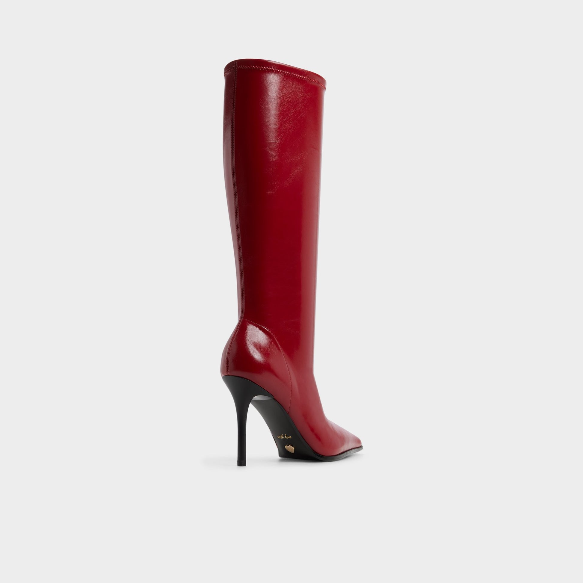 Three-quarter angle of Medium red Re-emily Knee-high boot's back side