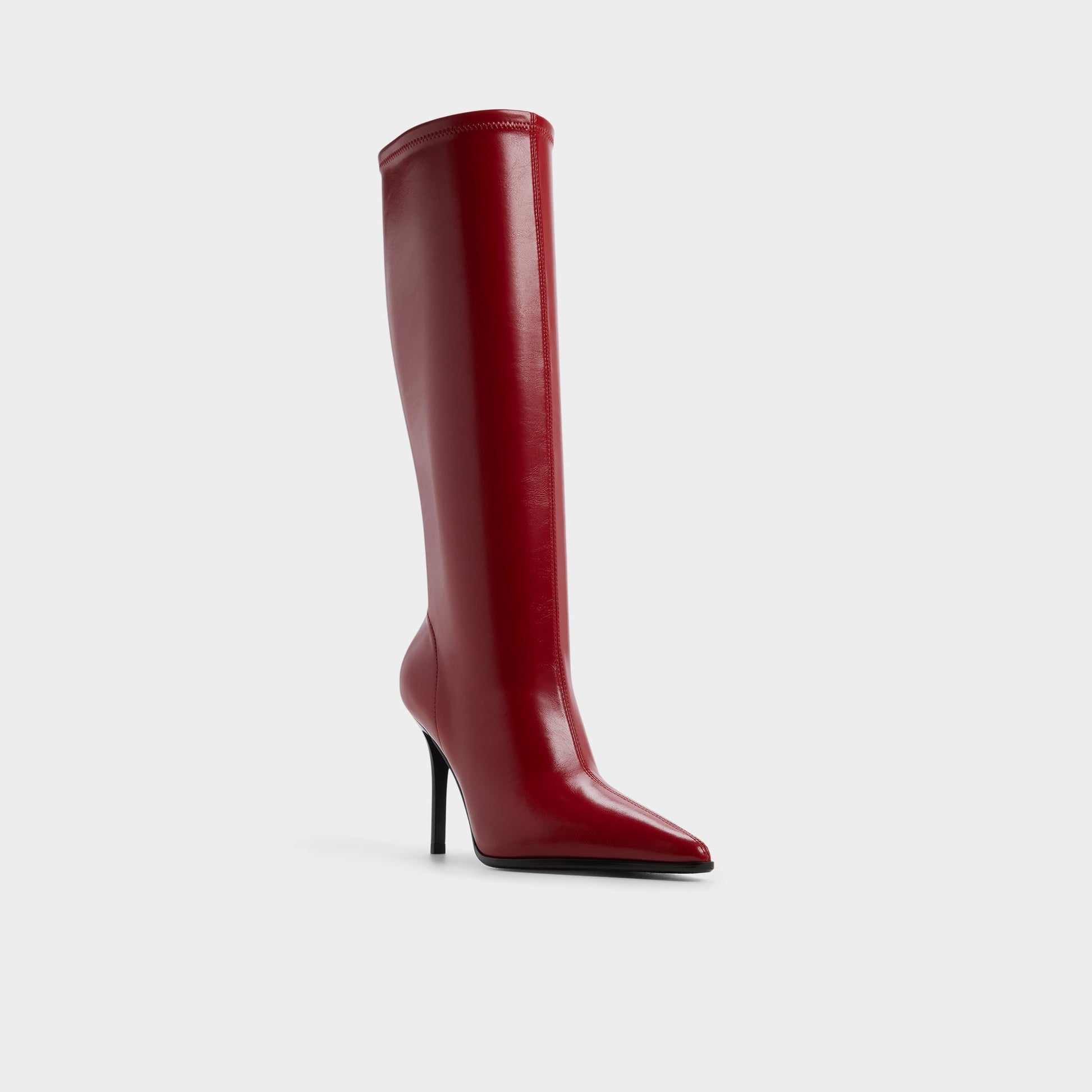 Three-quarter angle of Medium red Re-emily Knee-high boot's front side