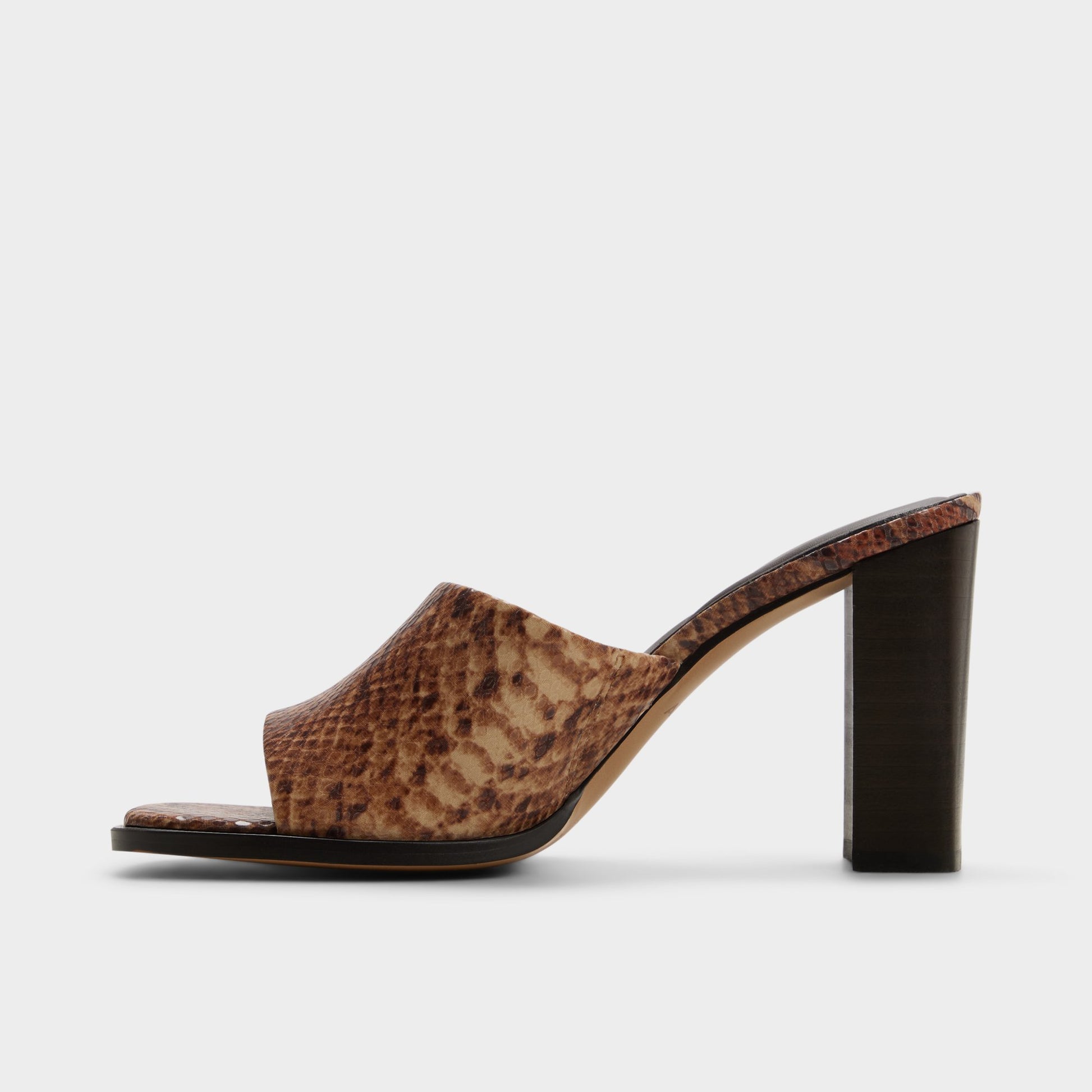 Side view of Brown multi Re-sophia Heeled mule
