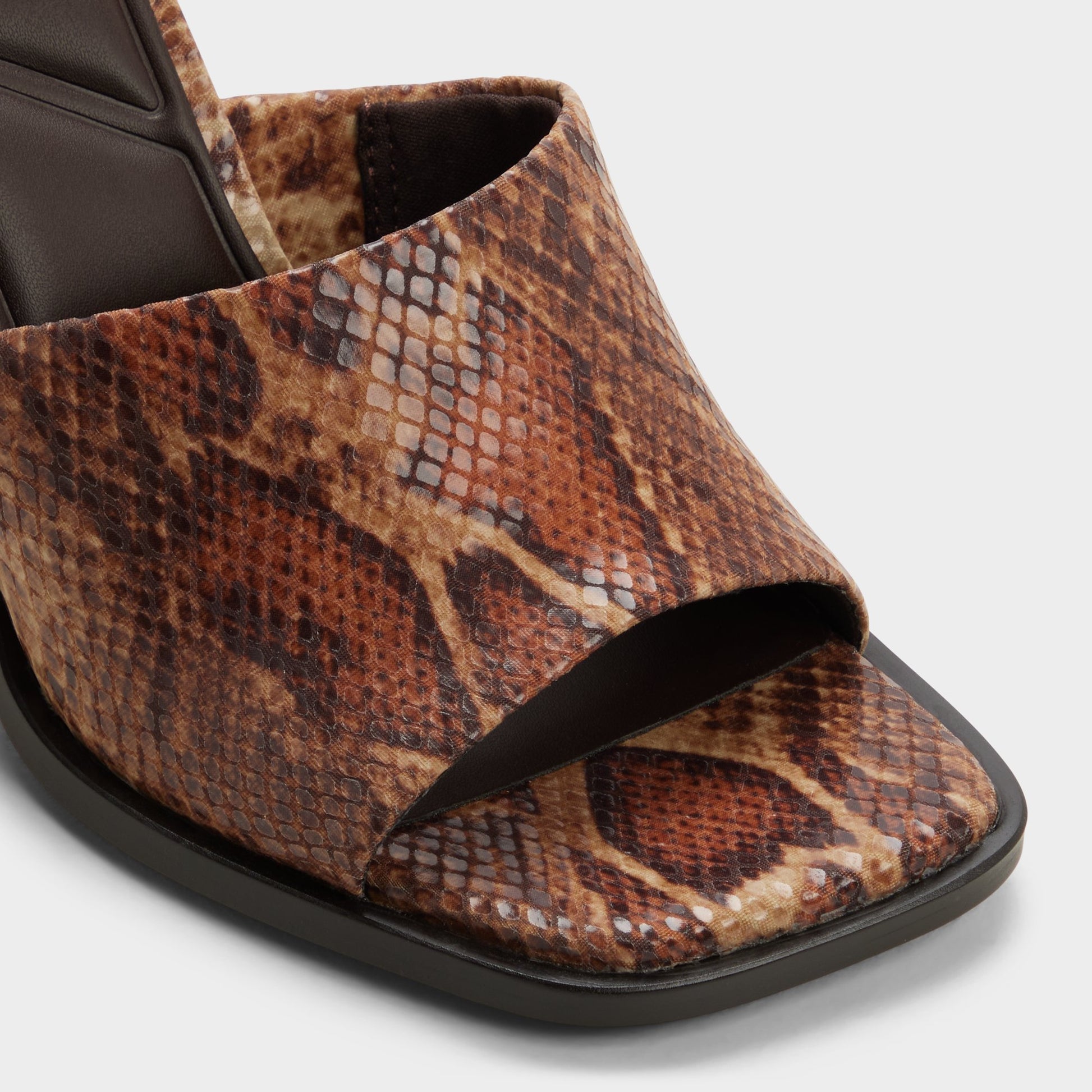 Close-up of the Brown multi Re-sophia Heeled mule
