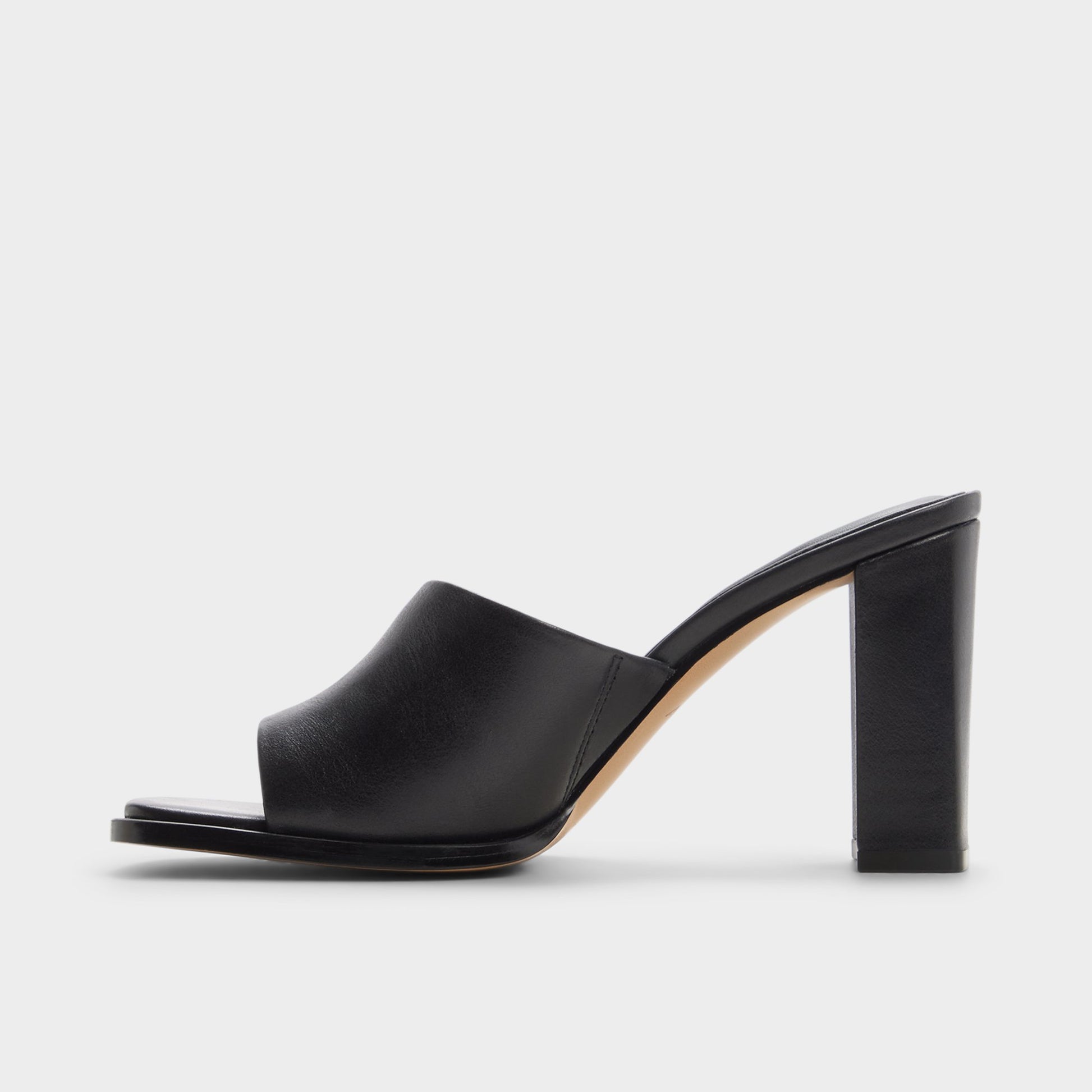 Side view of Black Re-sophia Heeled mule