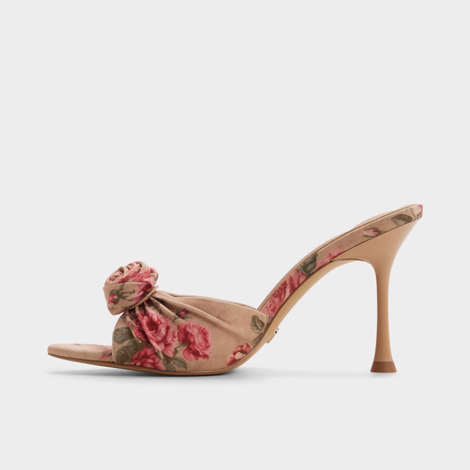Side view of Beige combo Rosalina Heeled mule