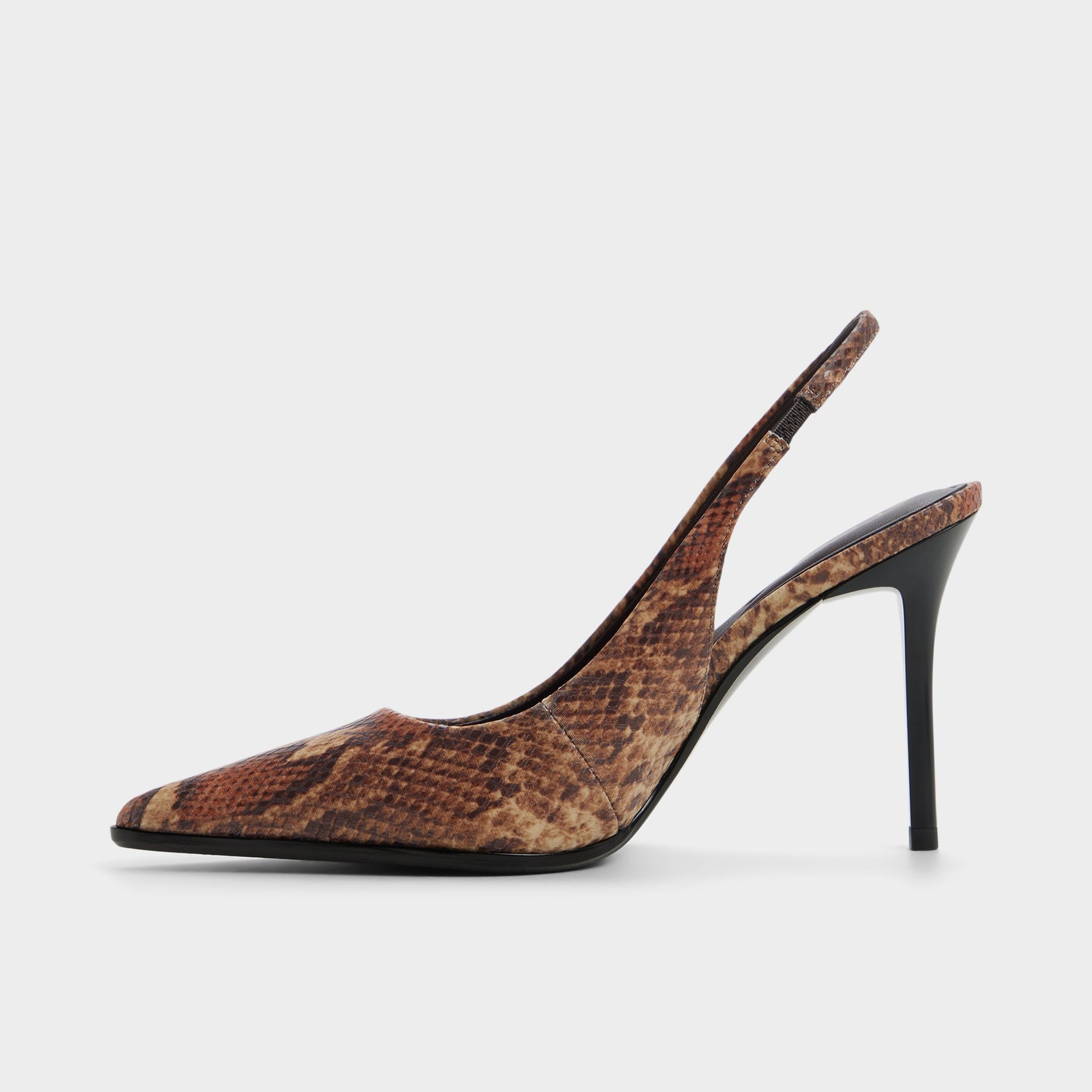 Side view of Brown multi Re-samantha Sling back high heel