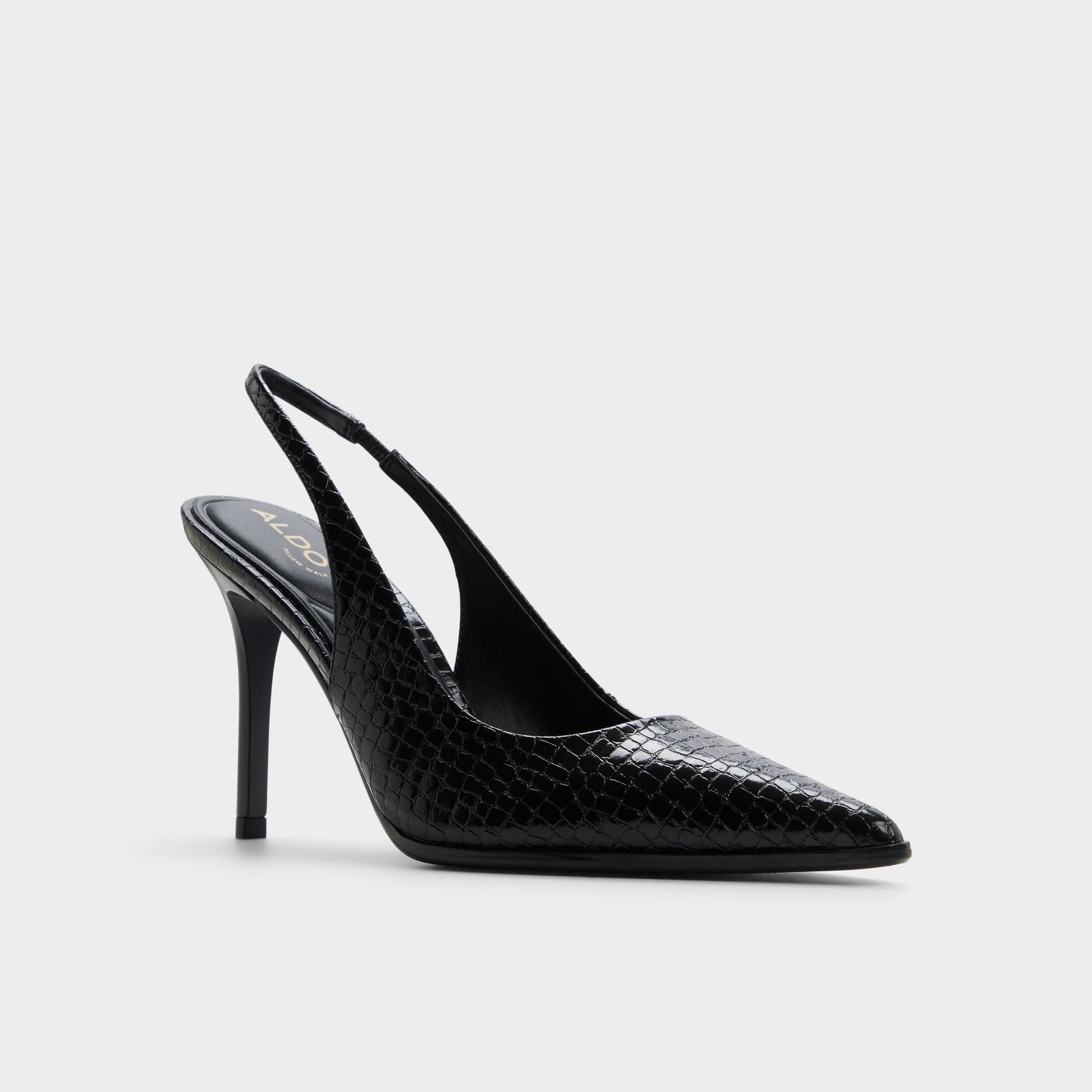 Three-quarter angle of Other black Re-samantha Sling back high heel's front side