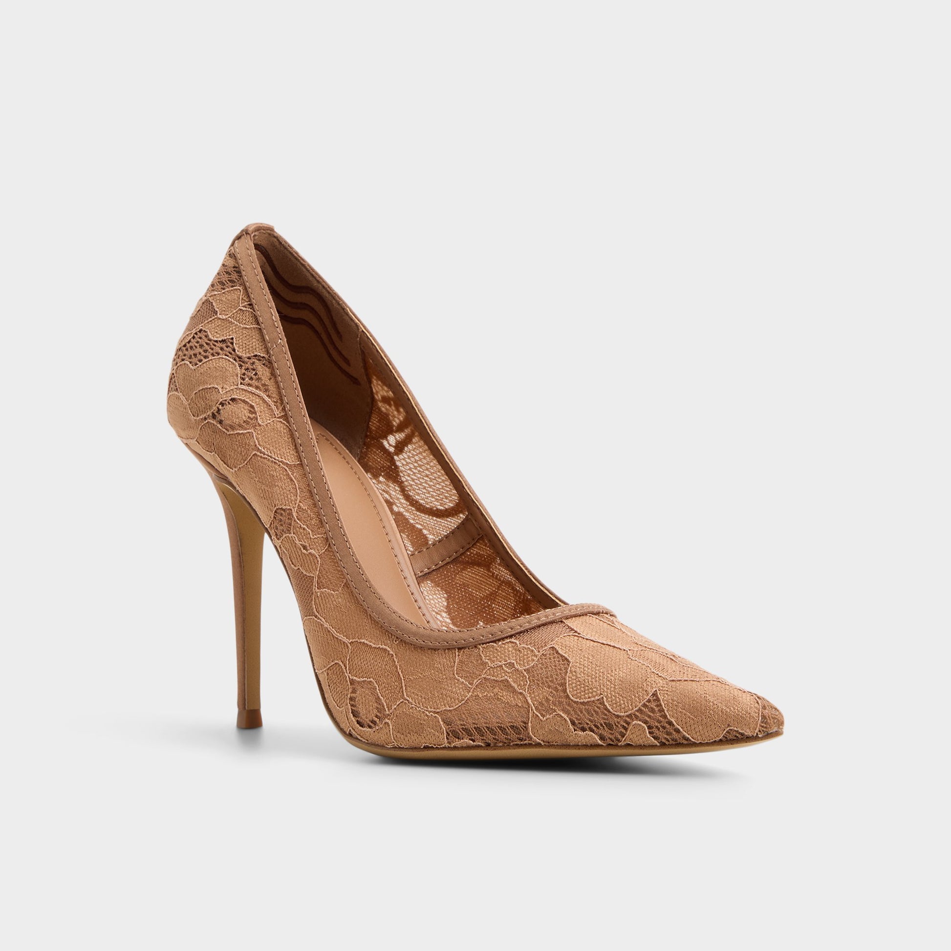 Three-quarter angle of Medium brown Starrla Pump's front side