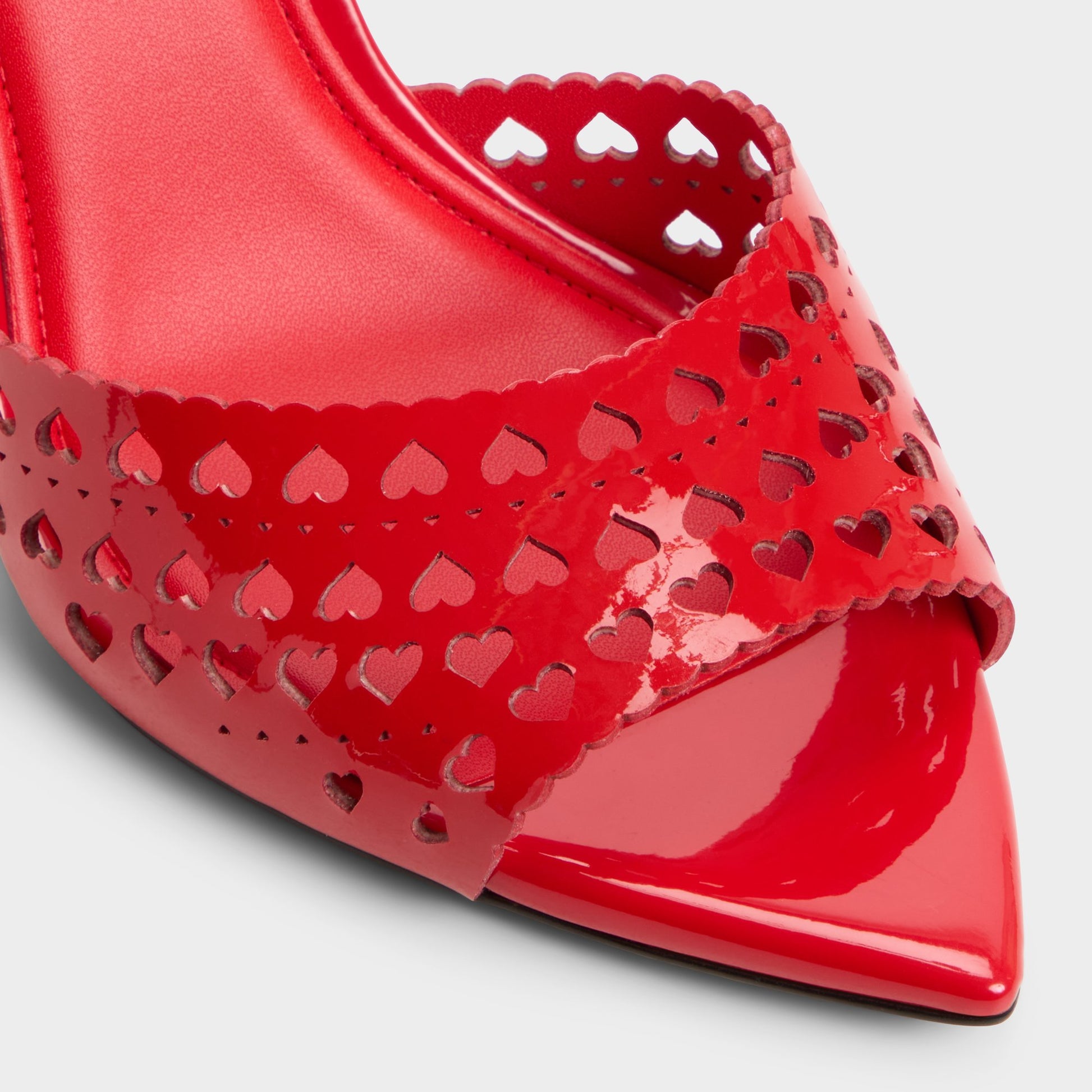 Close-up of the Medium red Lovemule Heeled mule
