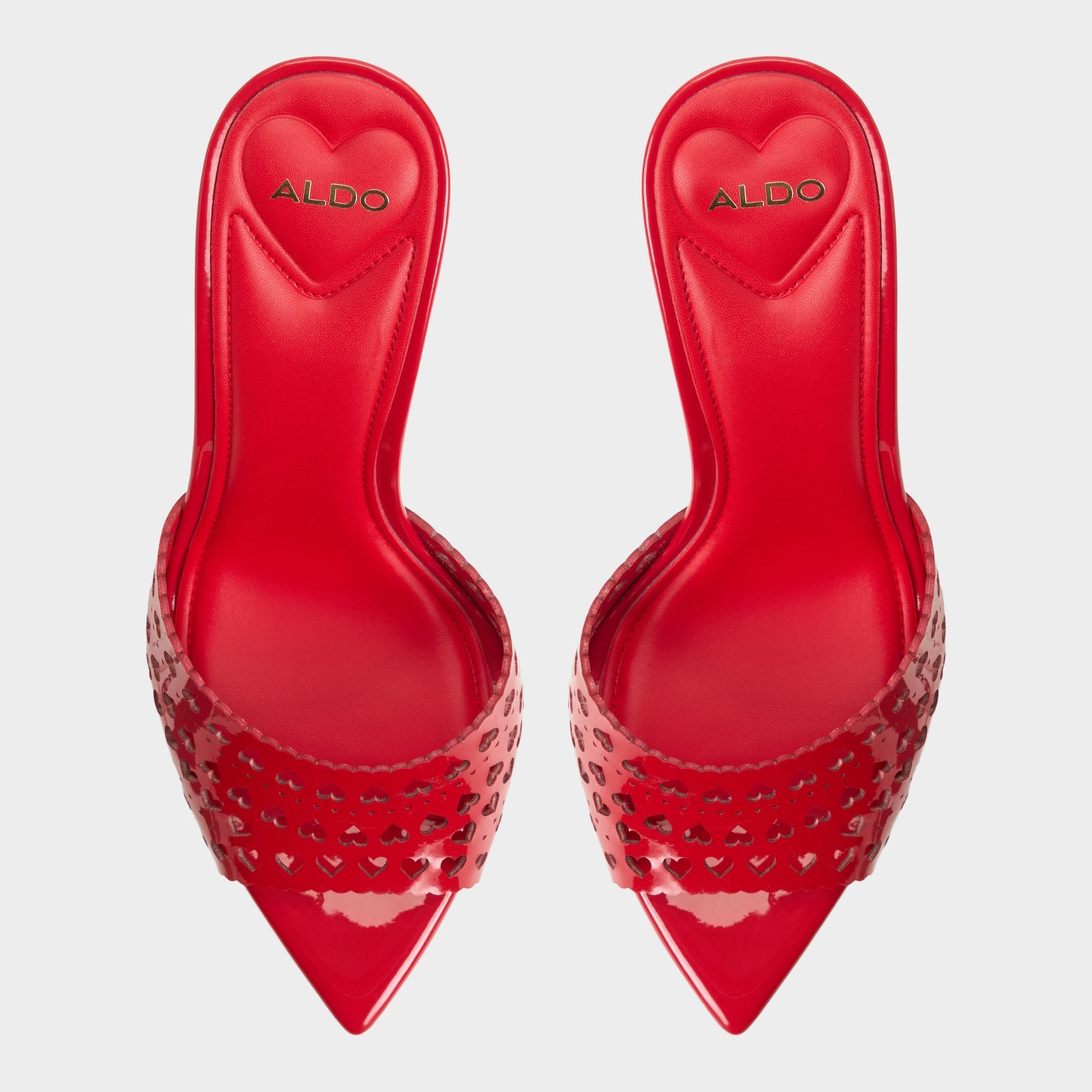 Top-down view of the Medium red Lovemule Heeled mule