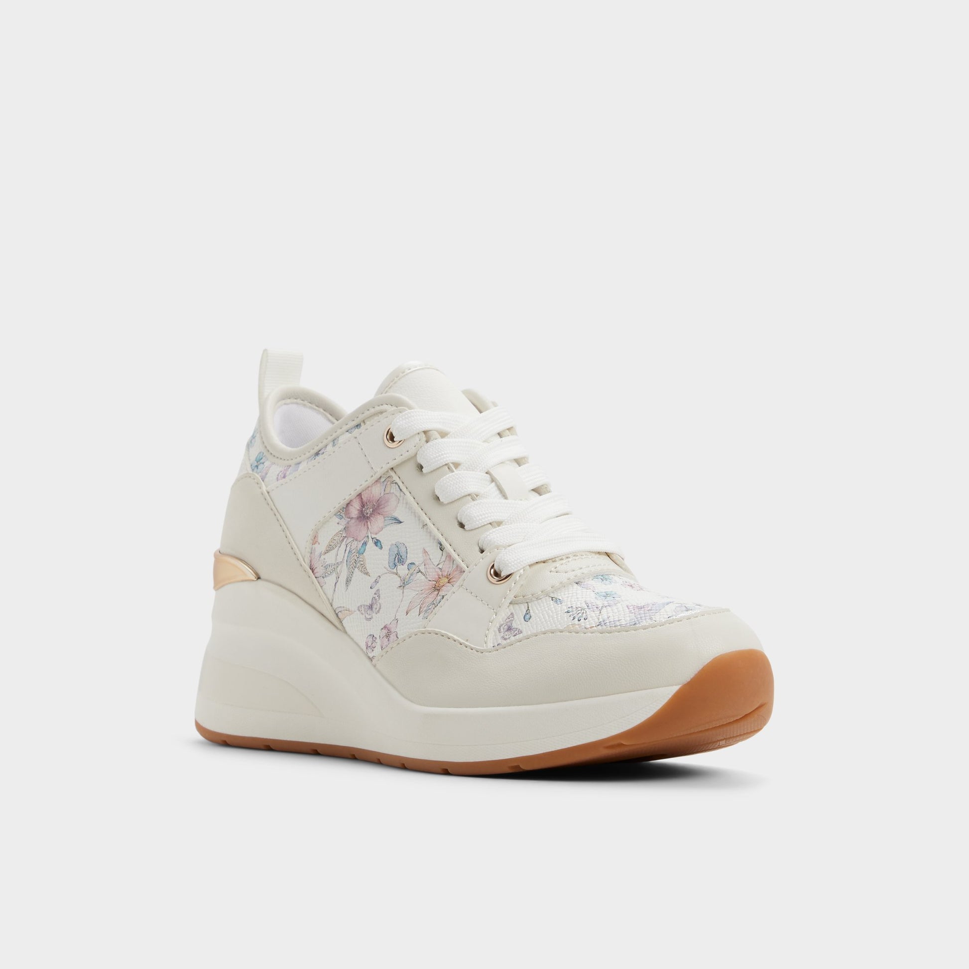 Three-quarter angle of Multicolor Ducie Wedge sneaker's front side