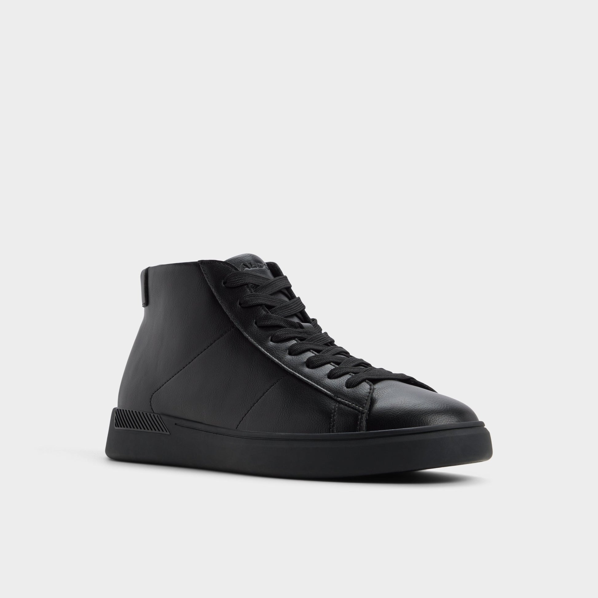 Three-quarter angle of Black Toby High top sneaker's front side