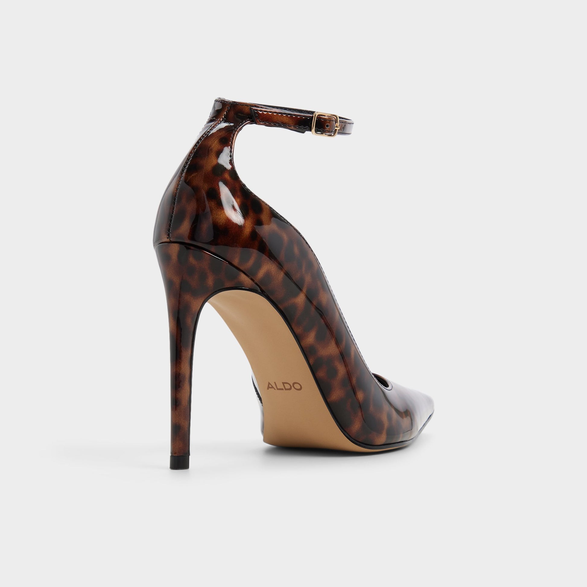 Three-quarter angle of Open brown Antigua Pump's back side