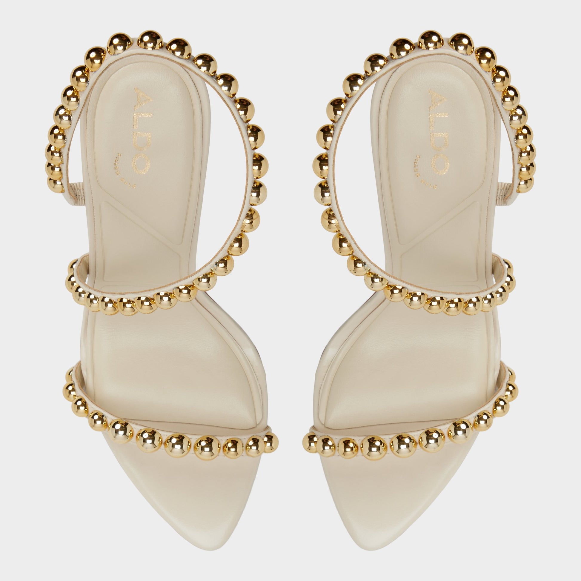 Top-down view of the Cream Attey Strappy heeled sandal