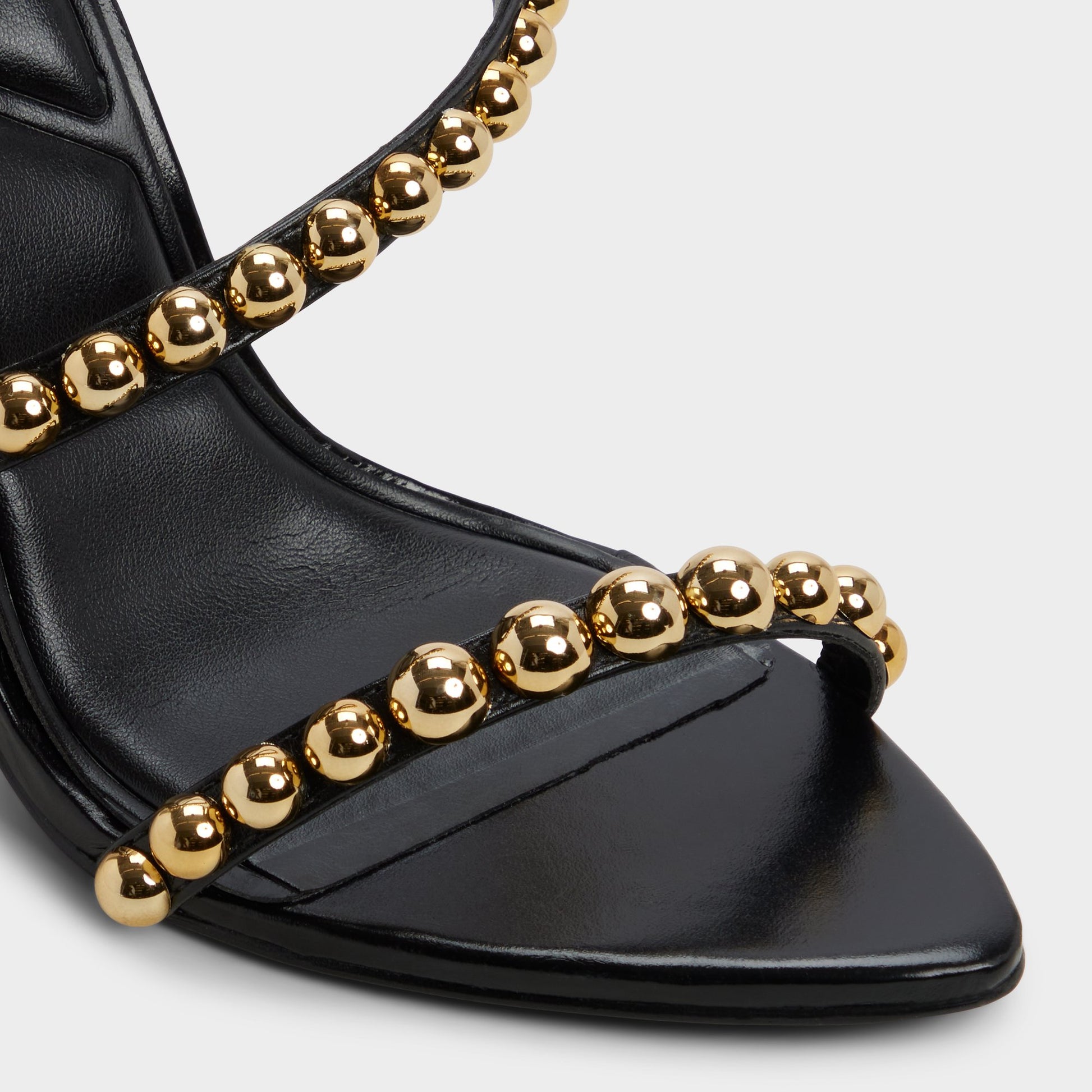 Close-up of the Black Attey Strappy heeled sandal