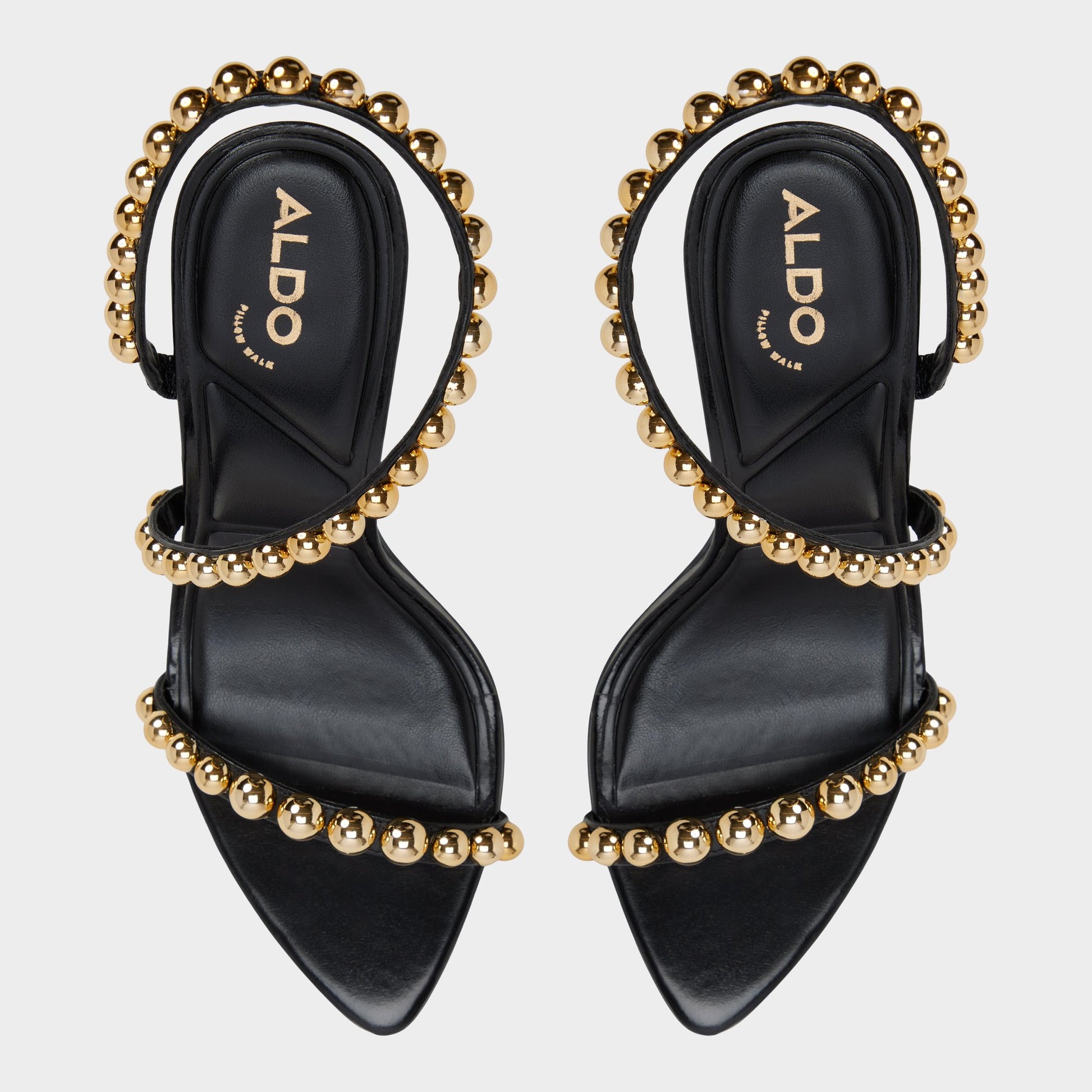 Top-down view of the Black Attey Strappy heeled sandal