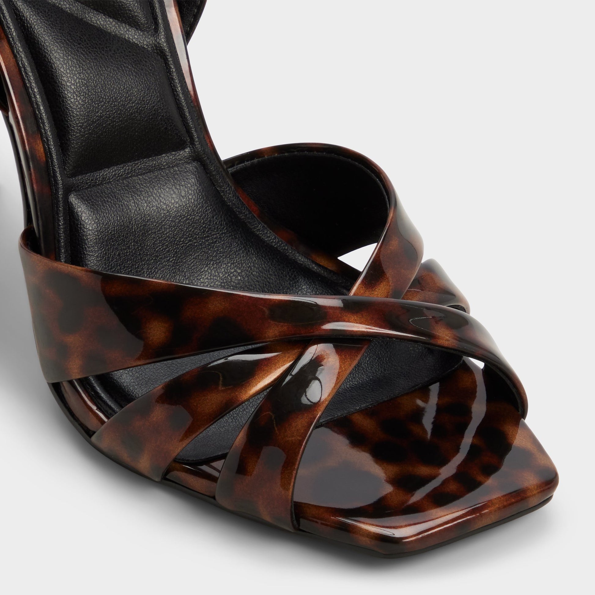 Close-up of the Open brown Meteora Strappy heeled sandal