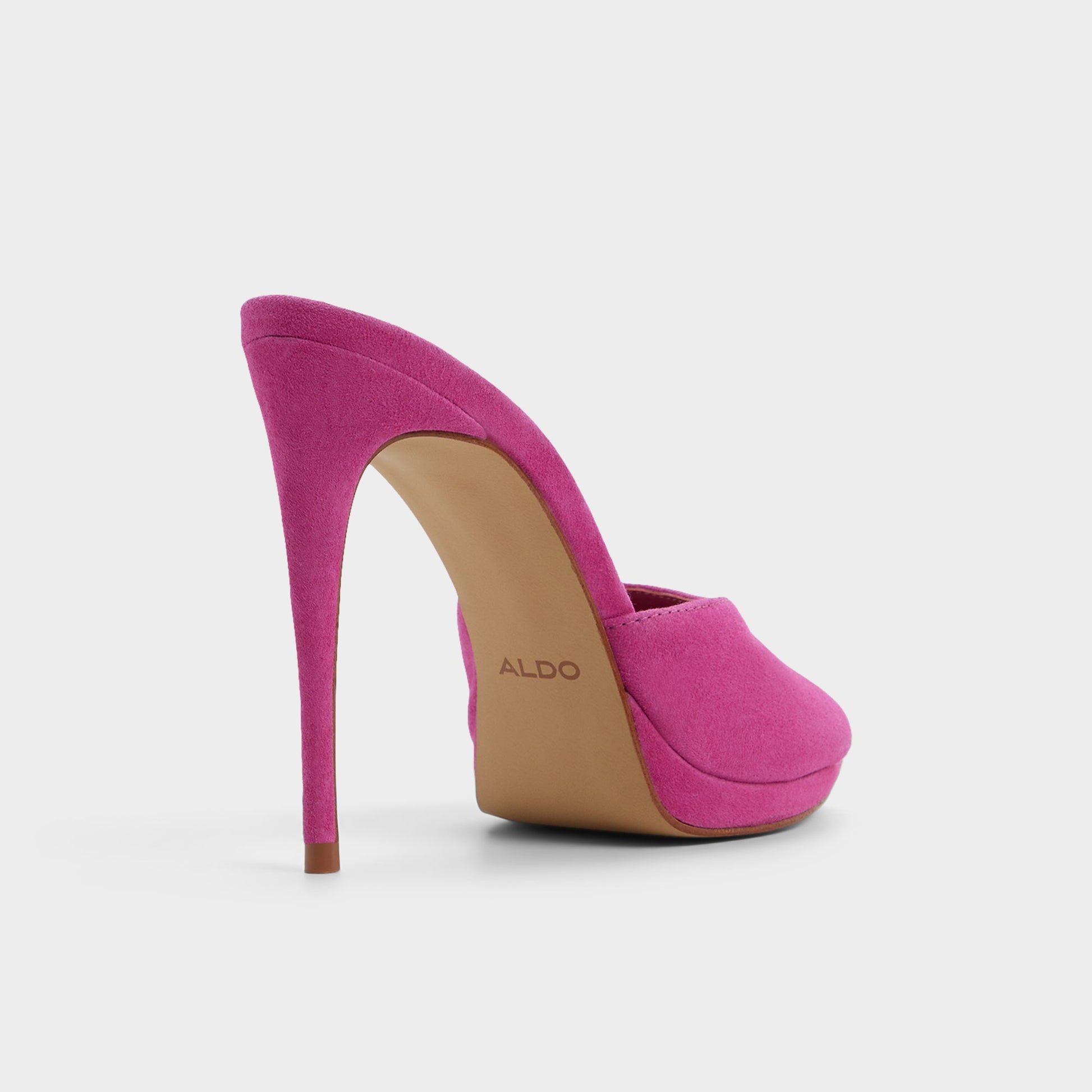 Three-quarter angle of Dark pink Rivieraa Heeled mule's back side